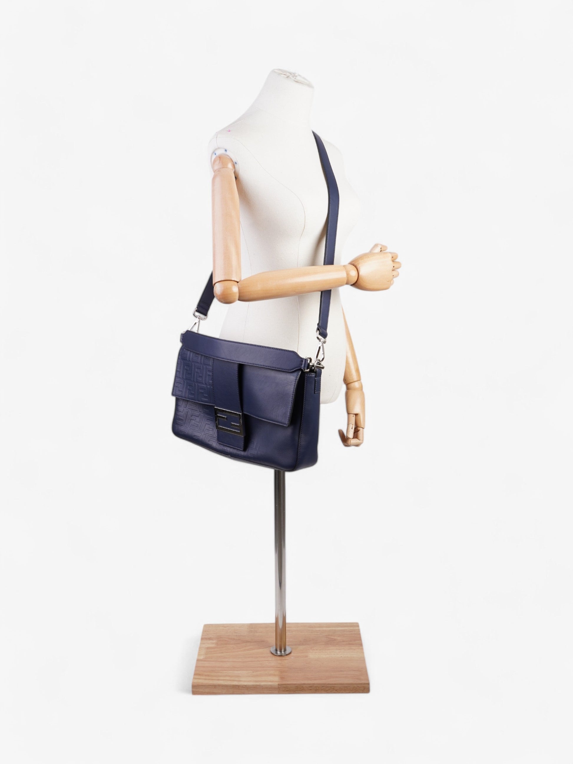 Fendi Baguette Crossbody Bag Leather Navy Shoulder Bag