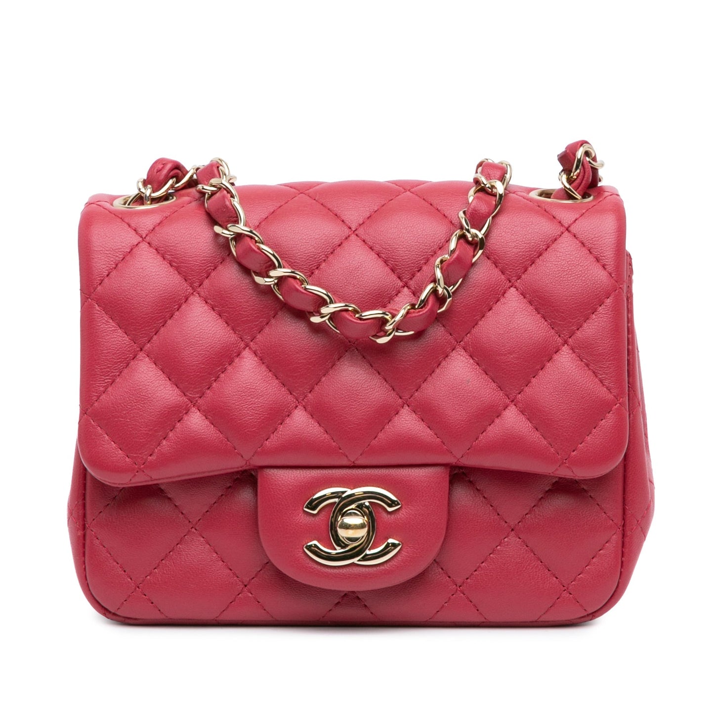 Pink Chanel Mini Square Classic Lambskin Single Flap Crossbody Bag