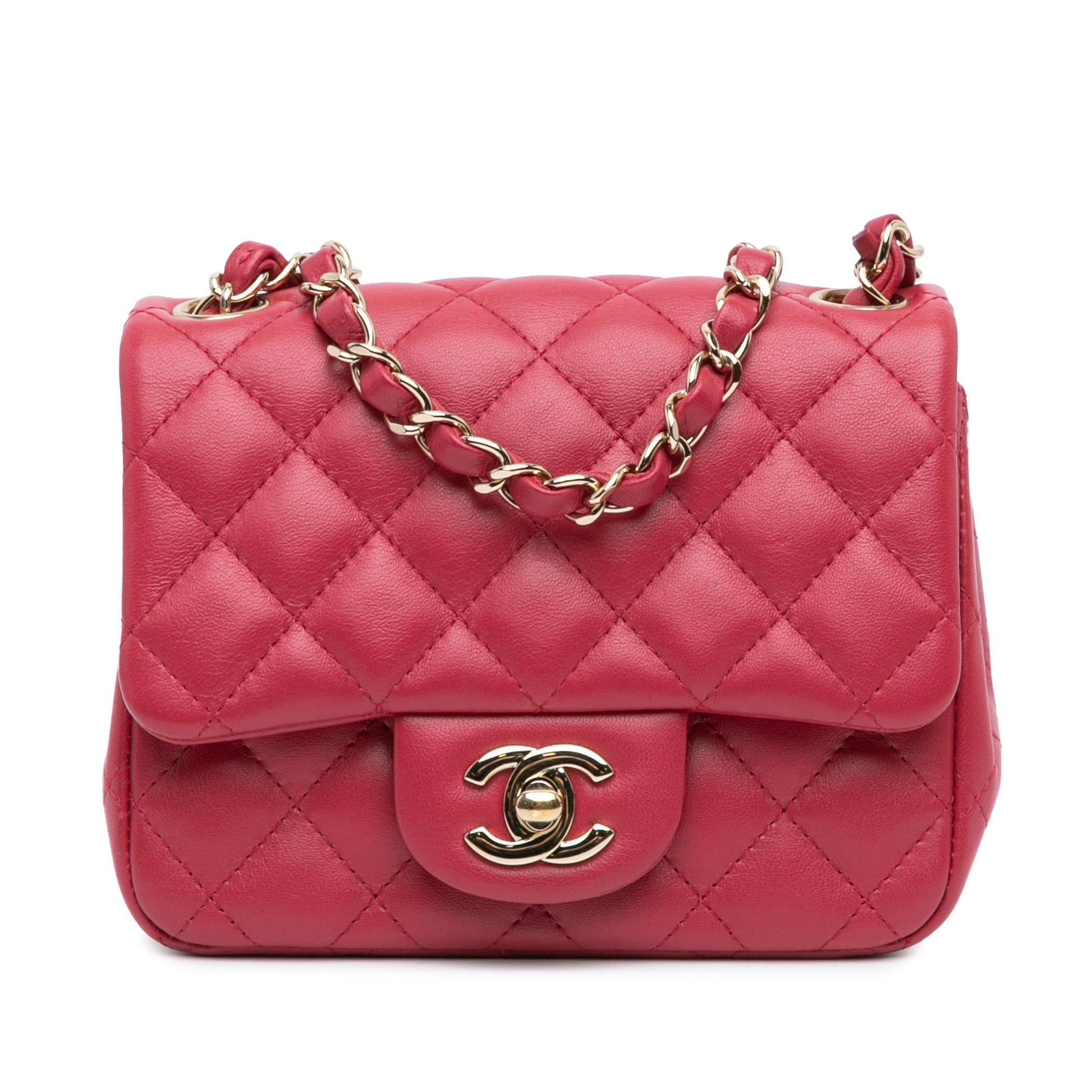 Pink Chanel Mini Square Classic Lambskin Single Flap Crossbody Bag