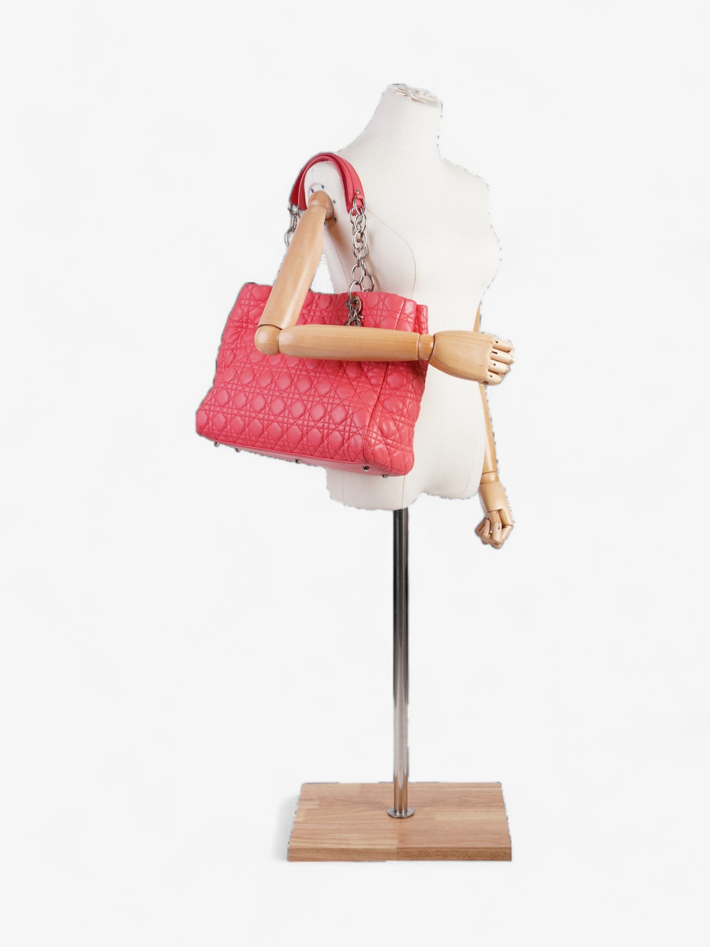 Dior Christian Cannage Tote Coral Leather Lambskin Large Shoulder Bag
