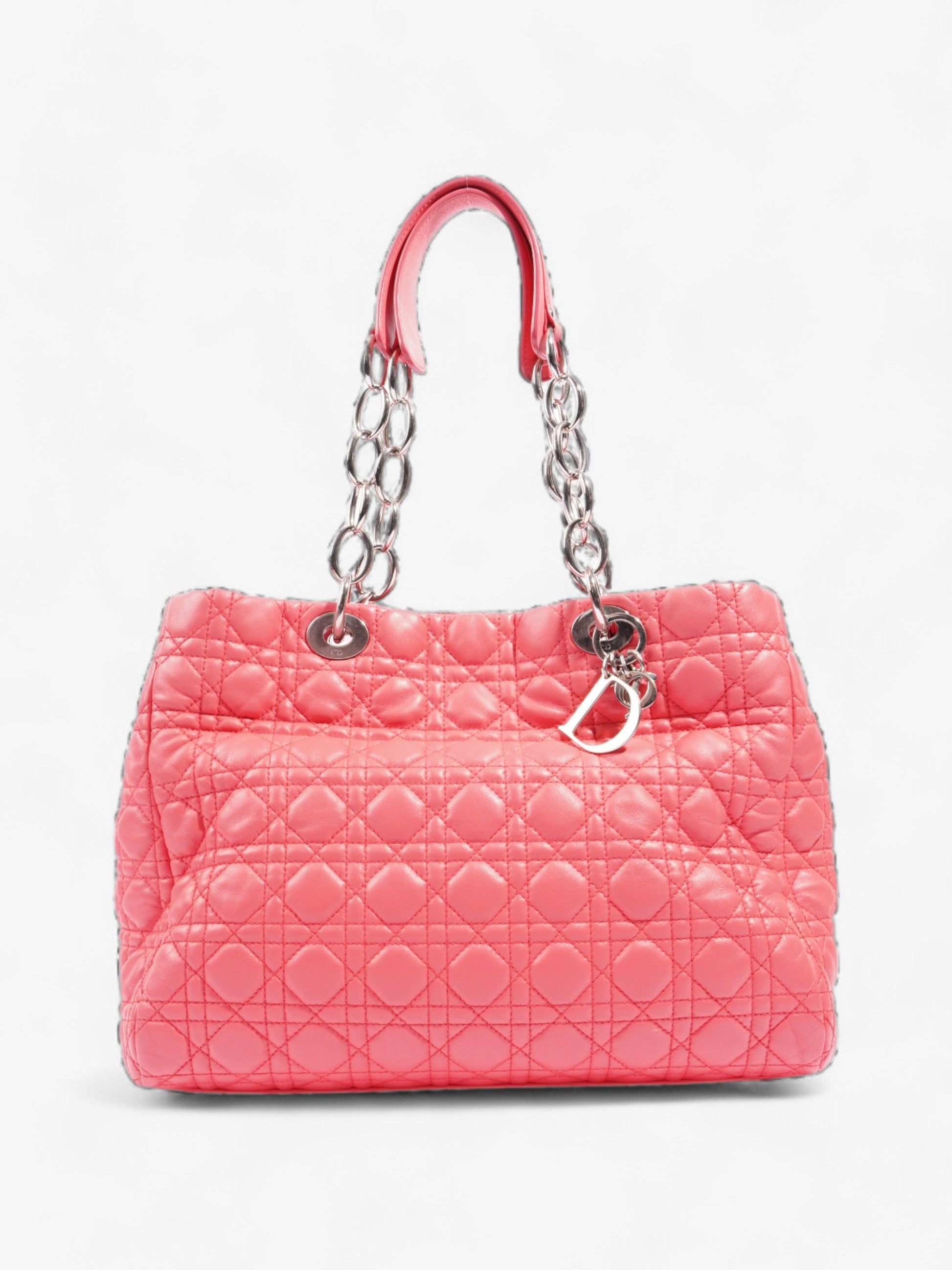 Dior Christian Cannage Tote Coral Leather Lambskin Large Shoulder Bag