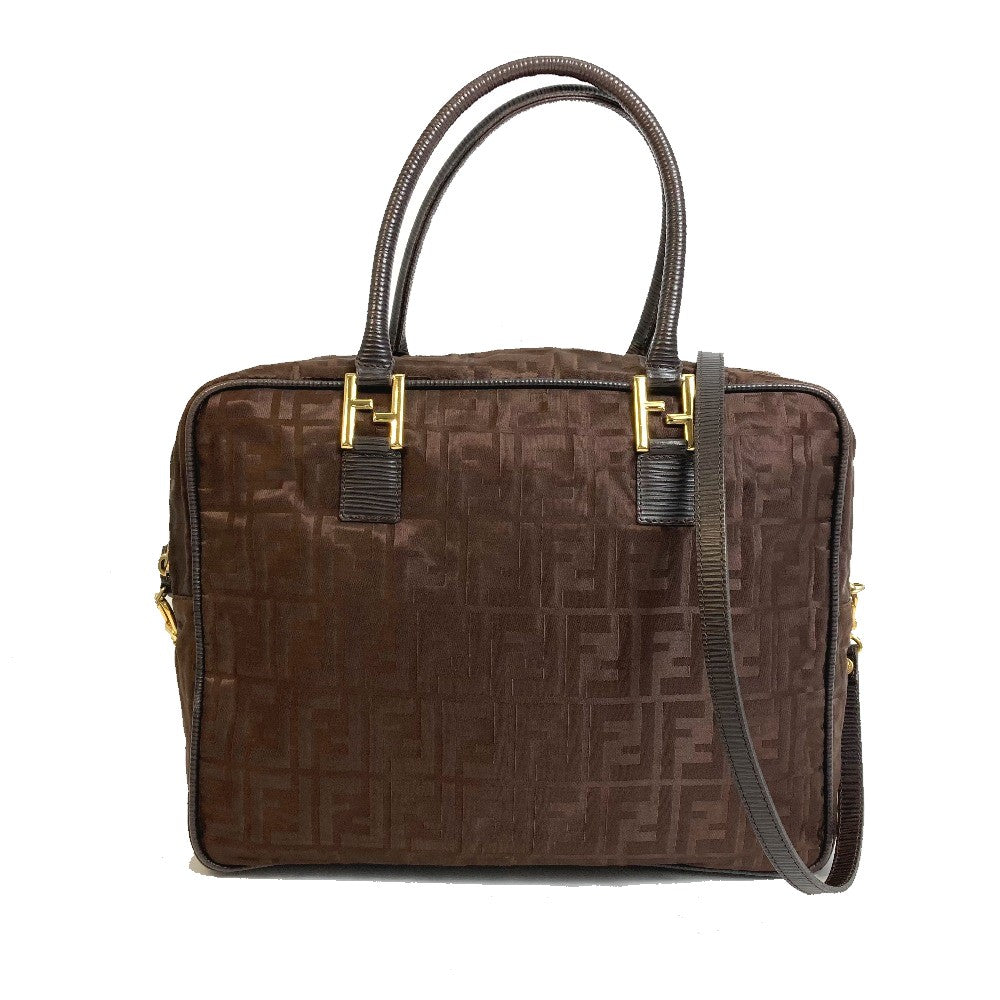 Fendi Tote Bag Zucca Ff Pattern Women Leather Nylon Brown