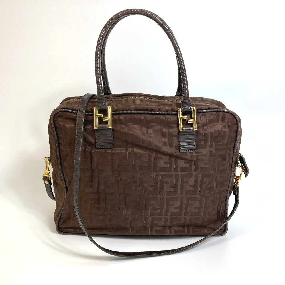 Fendi Tote Bag Zucca Ff Pattern Women Leather Nylon Brown