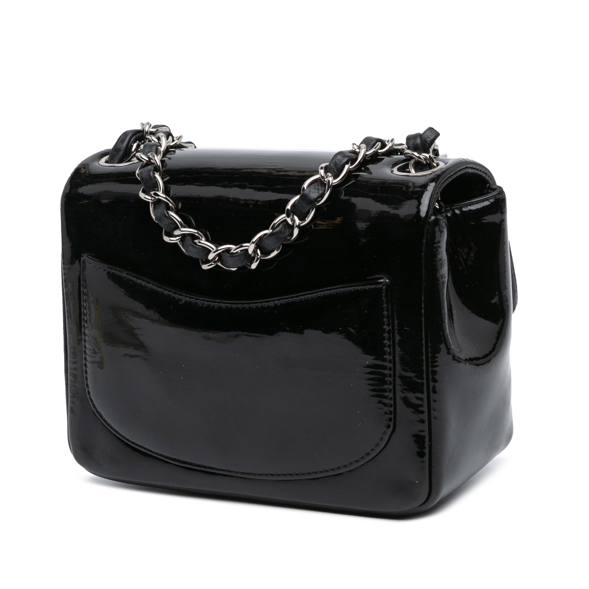 Black Chanel Mini Square Patent Single Flap Crossbody Bag