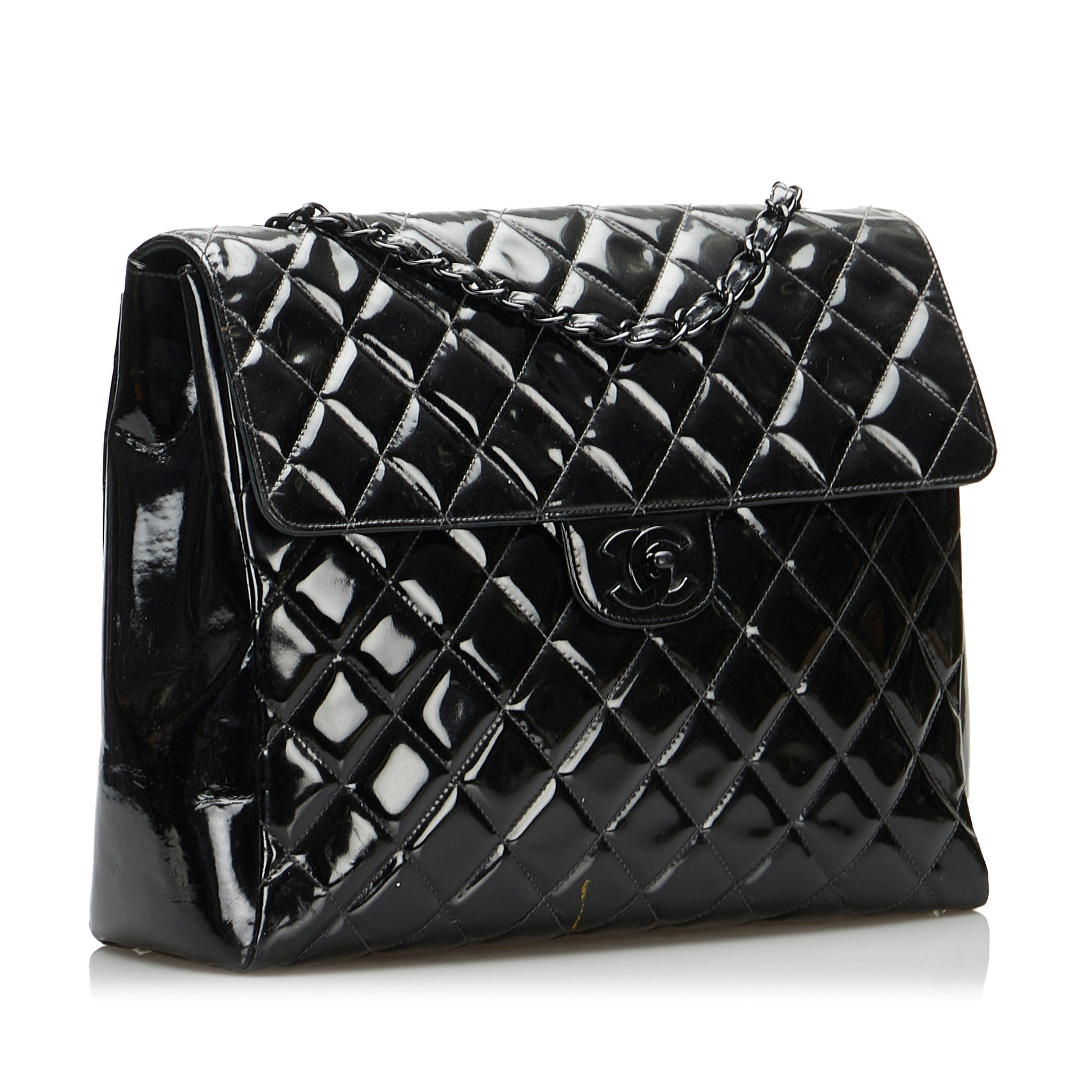 Black Chanel So Black Matelasse Patent Leather Single Flap Bag