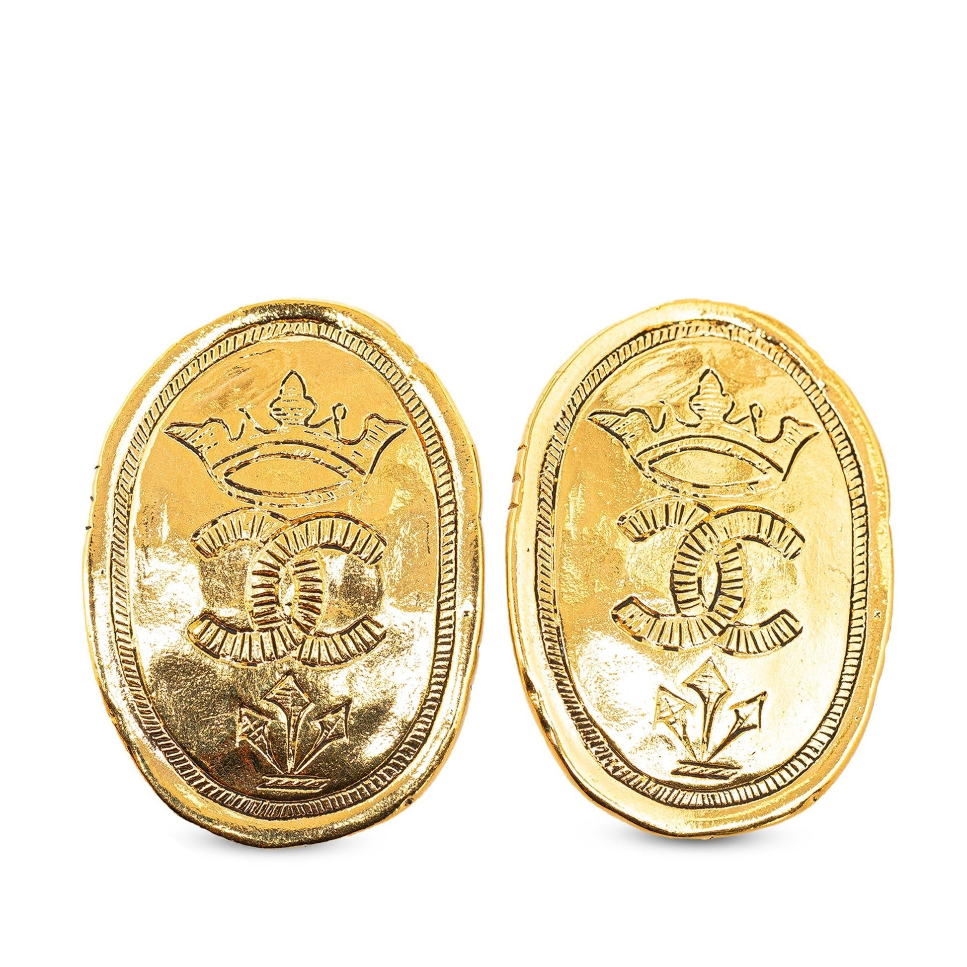 CHANEL CC Crown Clip On Earrings Costume Earrings