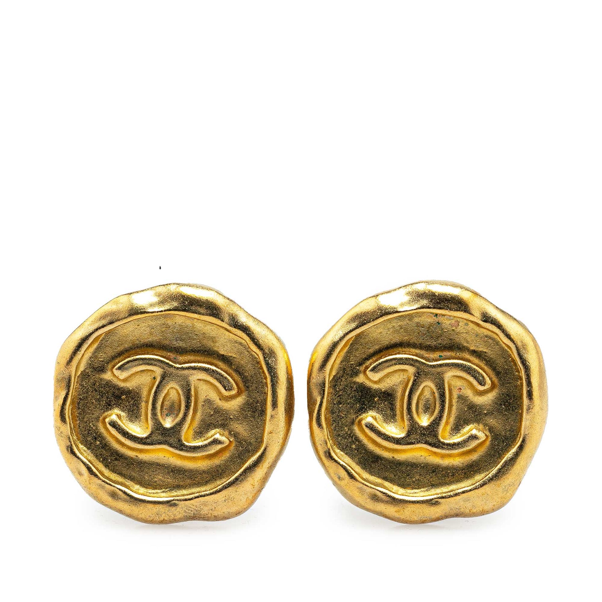 Gold Chanel Gold Plated CC Round Clip On Earrings