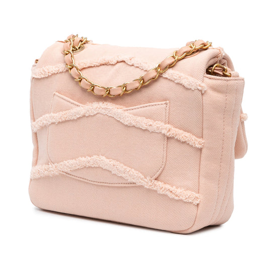 Pink Chanel Small Chevron Denim Fringe Coco Flap Crossbody Bag