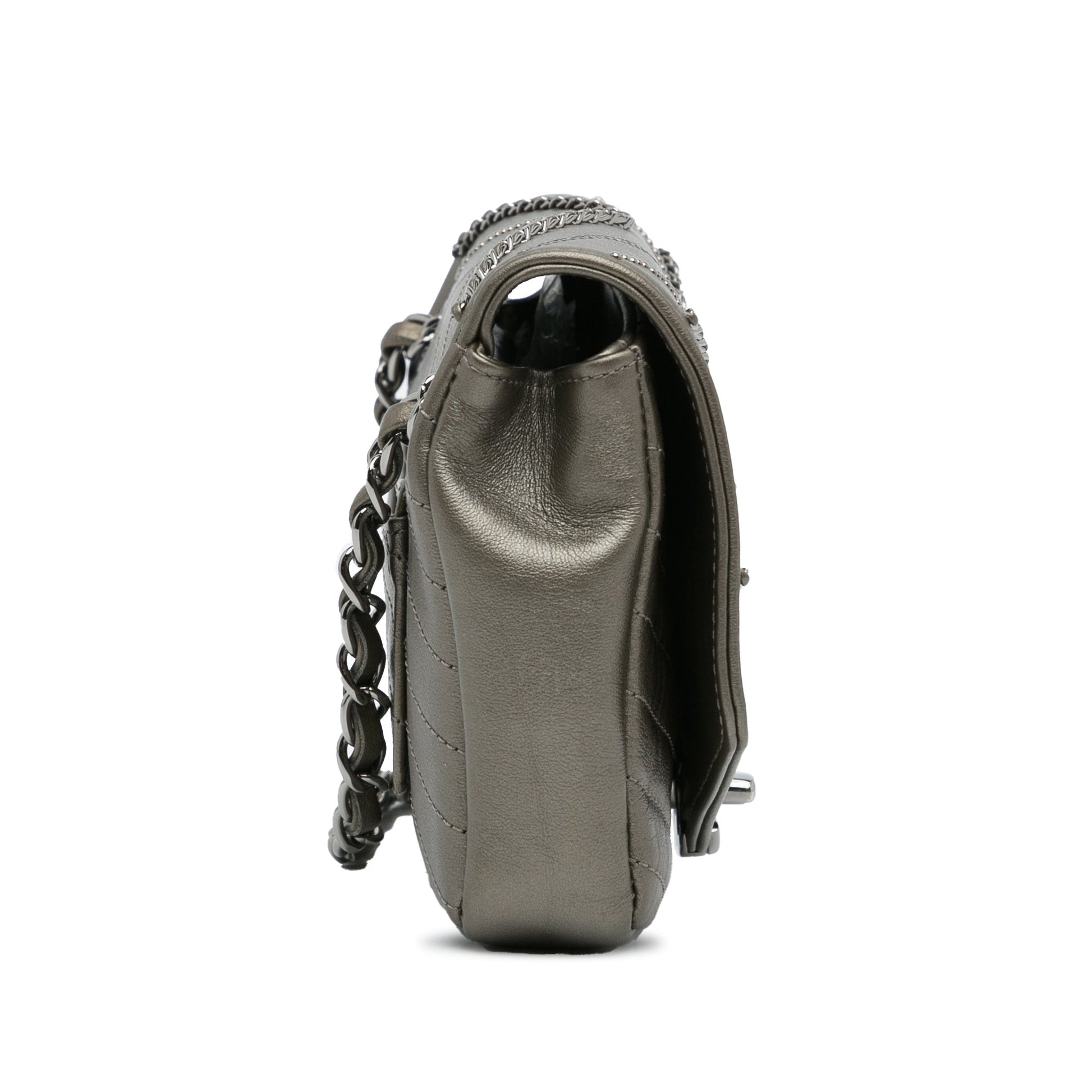 Gray Chanel Mini Embellished Calfskin Chevron Square Envelop Flap Crossbody Bag