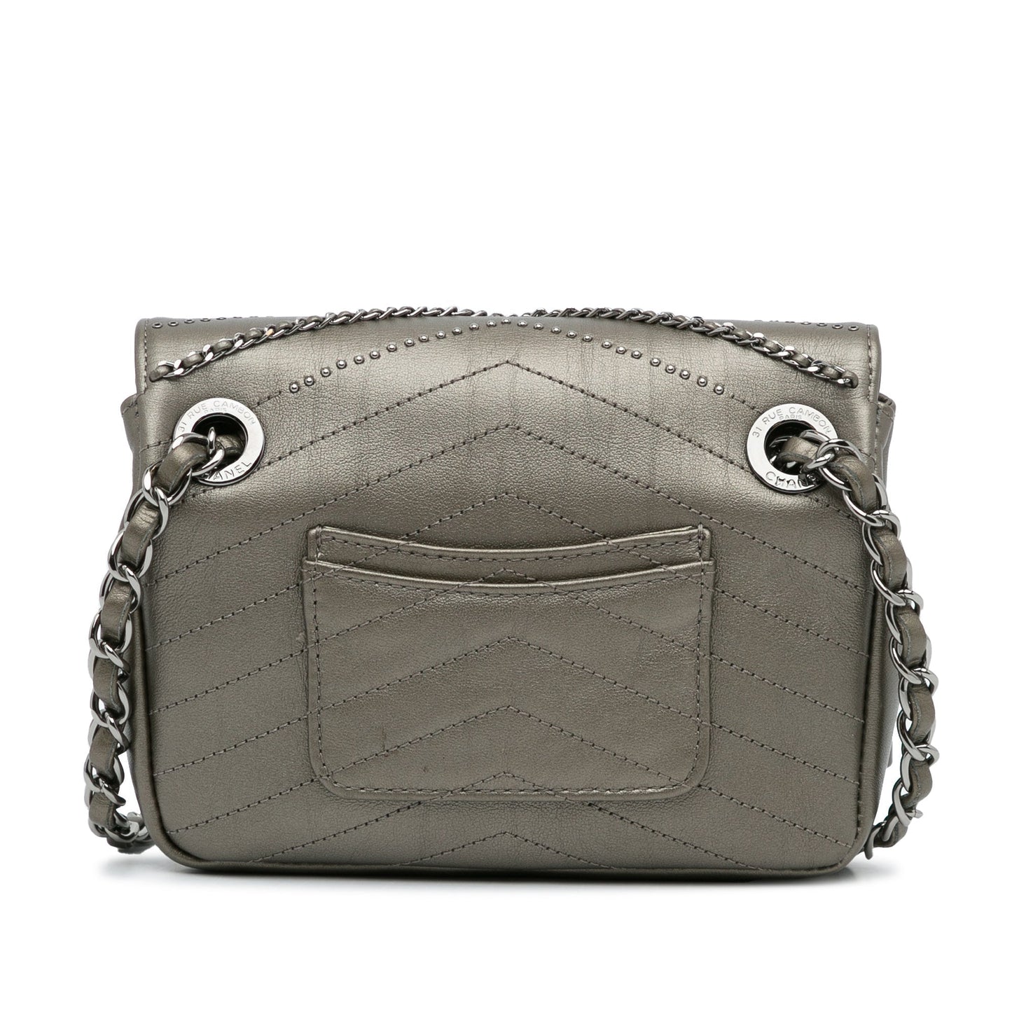 Gray Chanel Mini Embellished Calfskin Chevron Square Envelop Flap Crossbody Bag