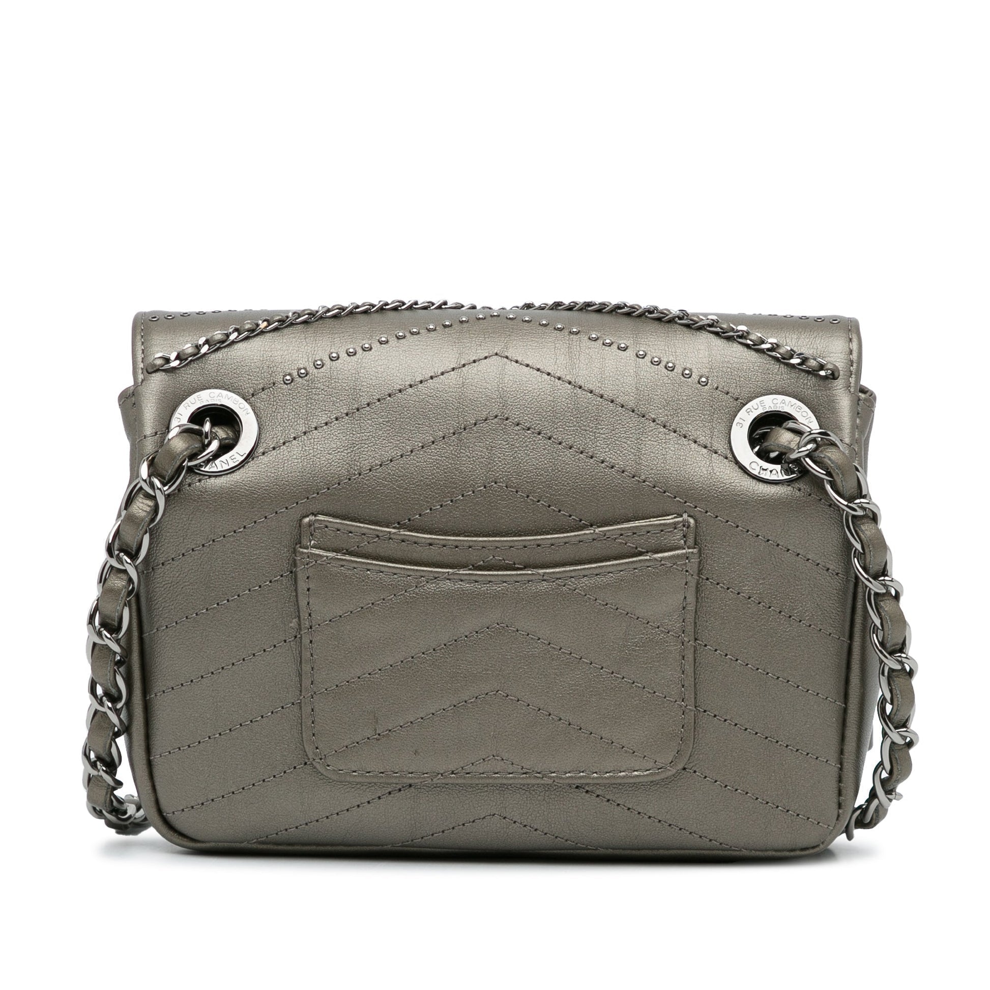 Gray Chanel Mini Embellished Calfskin Chevron Square Envelop Flap Crossbody Bag