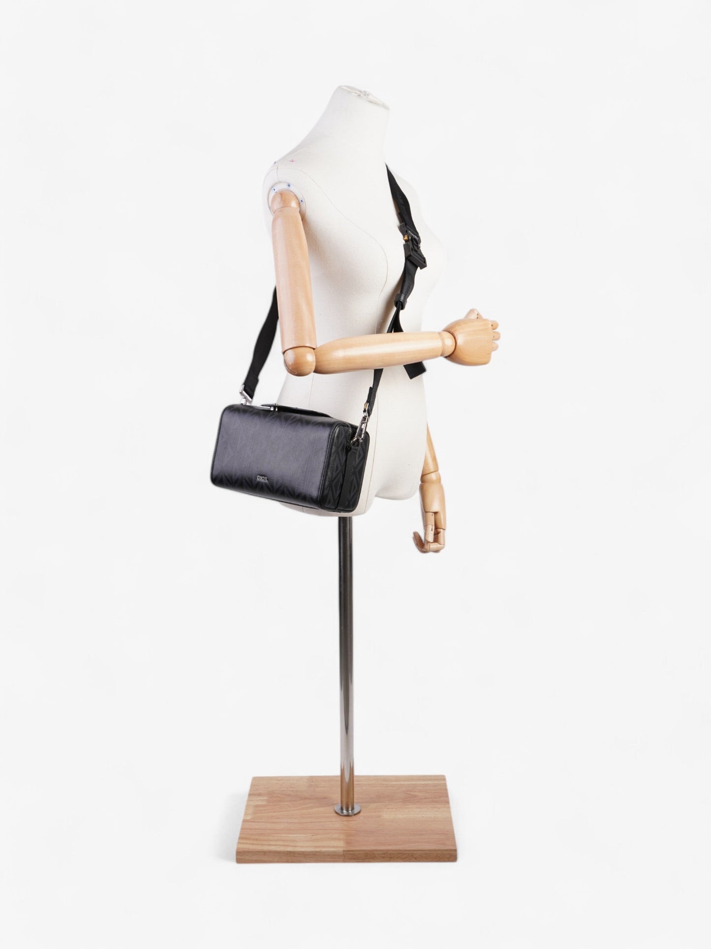 Dior Christian Pouch Saddle Duffle Coated Crossbody Bag Canvas Black