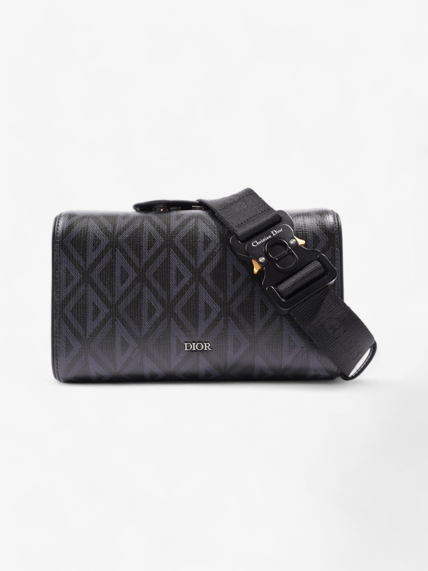 Dior Christian Pouch Saddle Duffle Coated Crossbody Bag Canvas Black