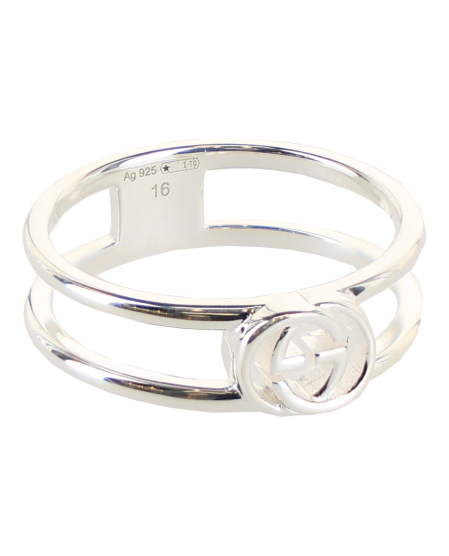 Gucci Womens Interlocking G Cutout Silver Ring