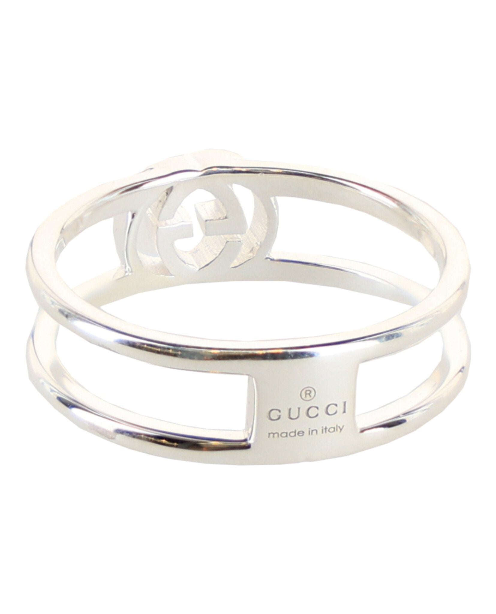 Gucci Womens Interlocking G Cutout Silver Ring