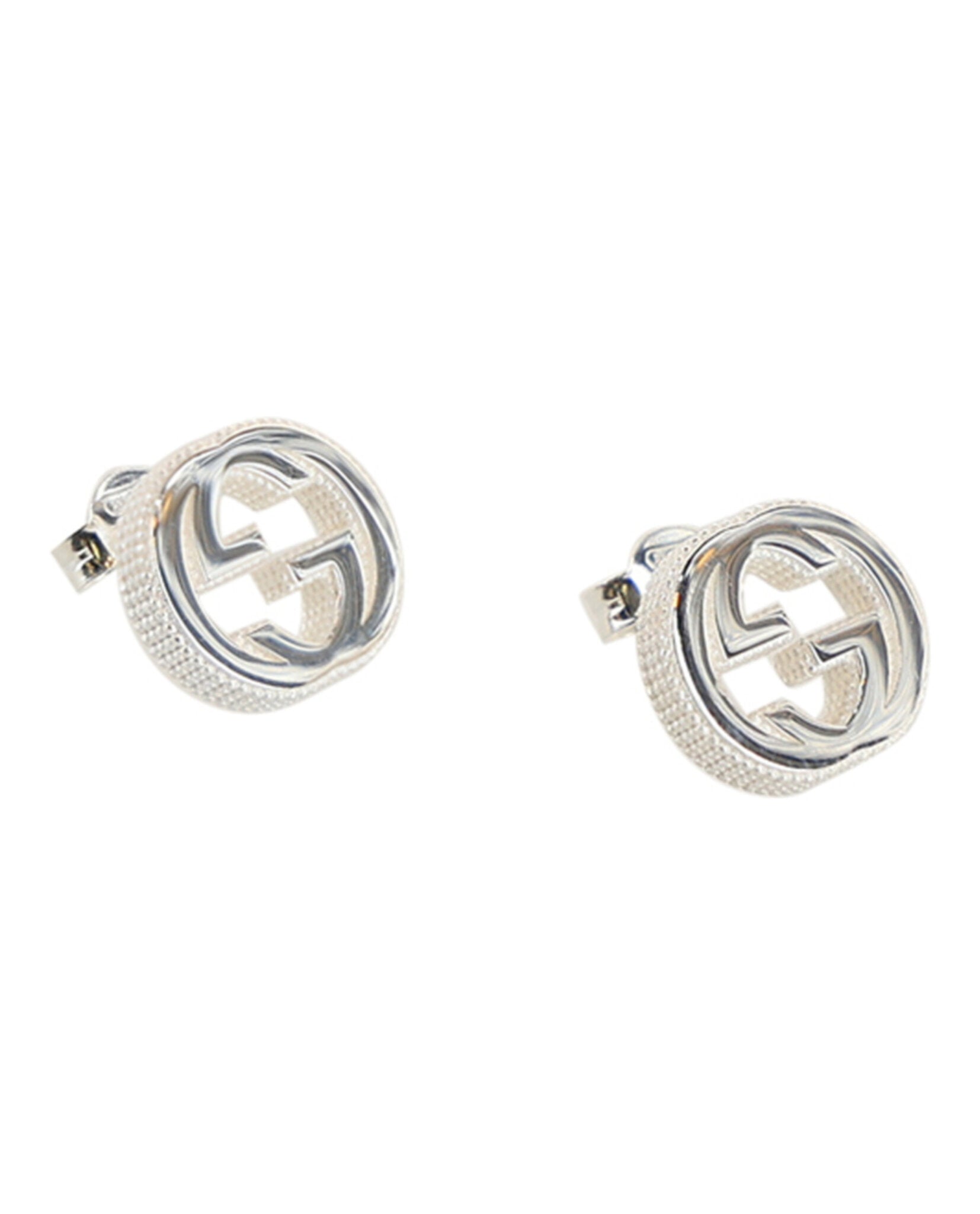 Gucci Womens Interlocking G Textured Silver Stud Earrings