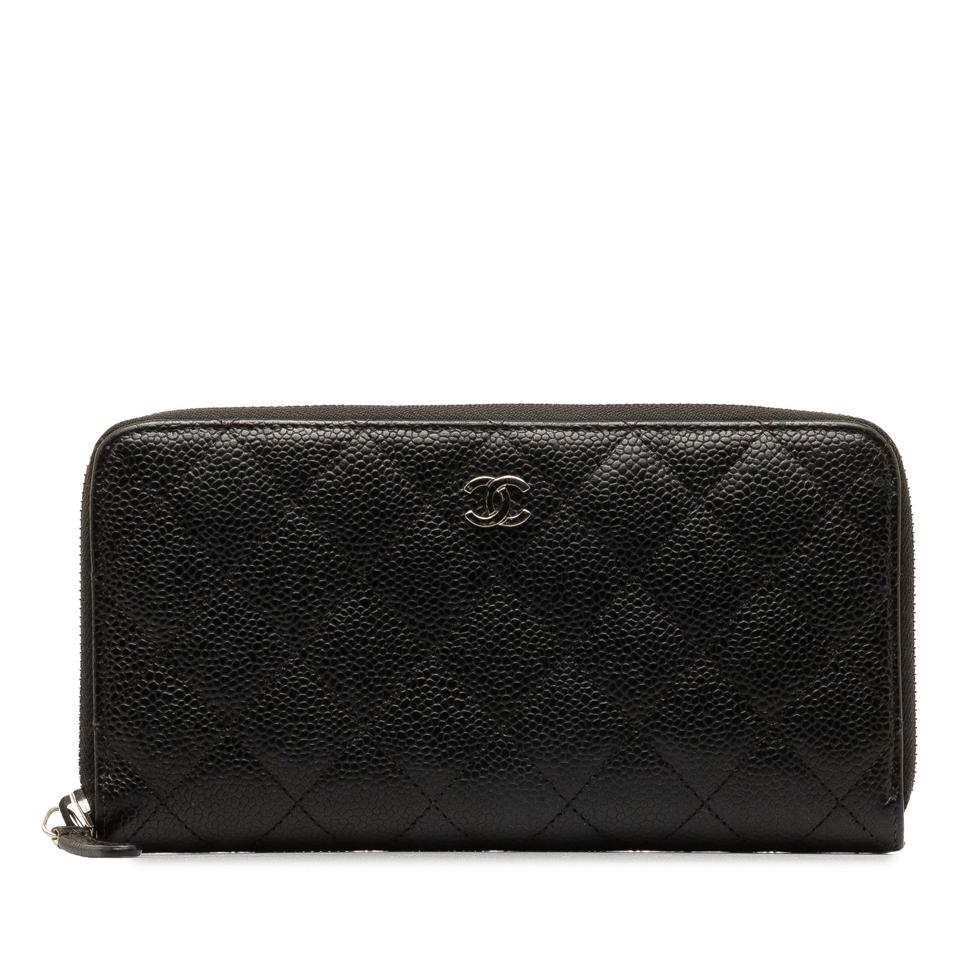 CHANEL CC Caviar Zip Around Wallet Long Wallets