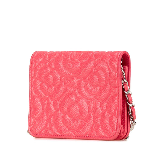 Pink Chanel Camellia Caviar CC Wallet On Chain Crossbody Bag