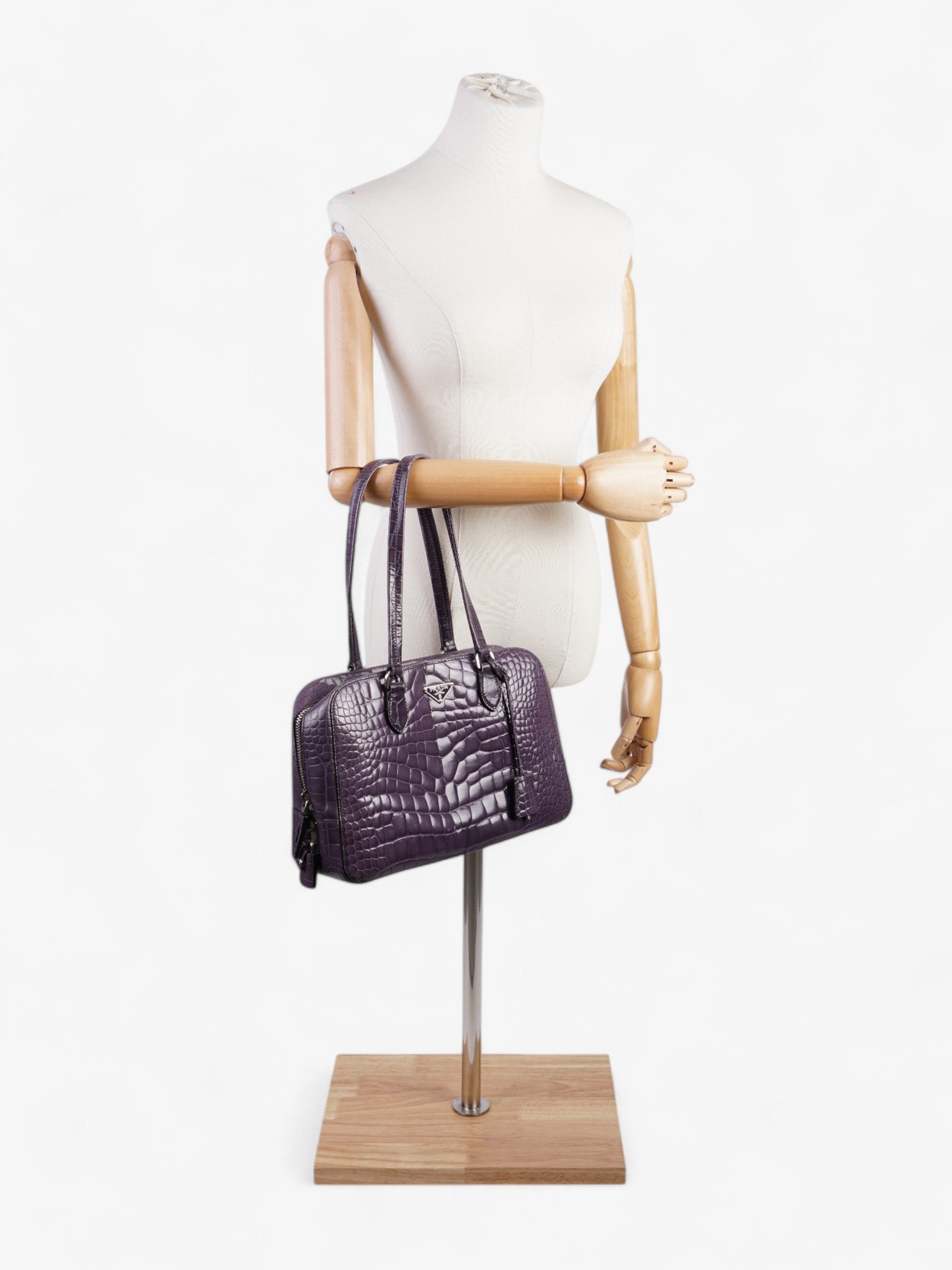 Prada Bauletto Bag Leather Purple Embossed Shoulder Bag