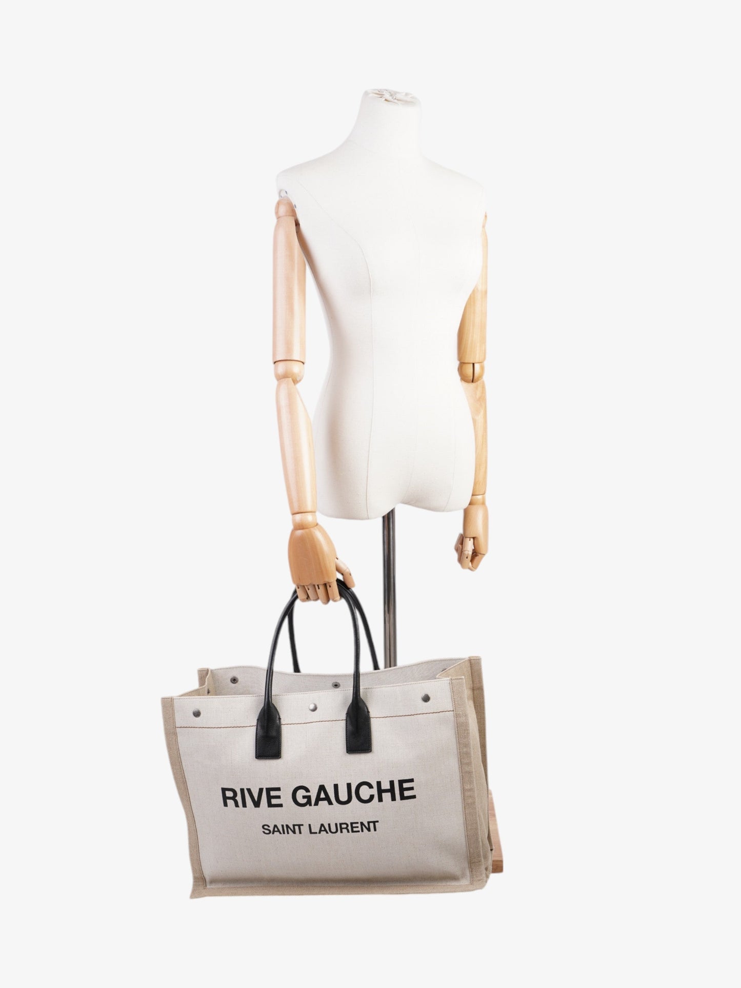 YSL Saint Laurent Rive Gauche Tote Natural Canvas Black Shoulder Bag