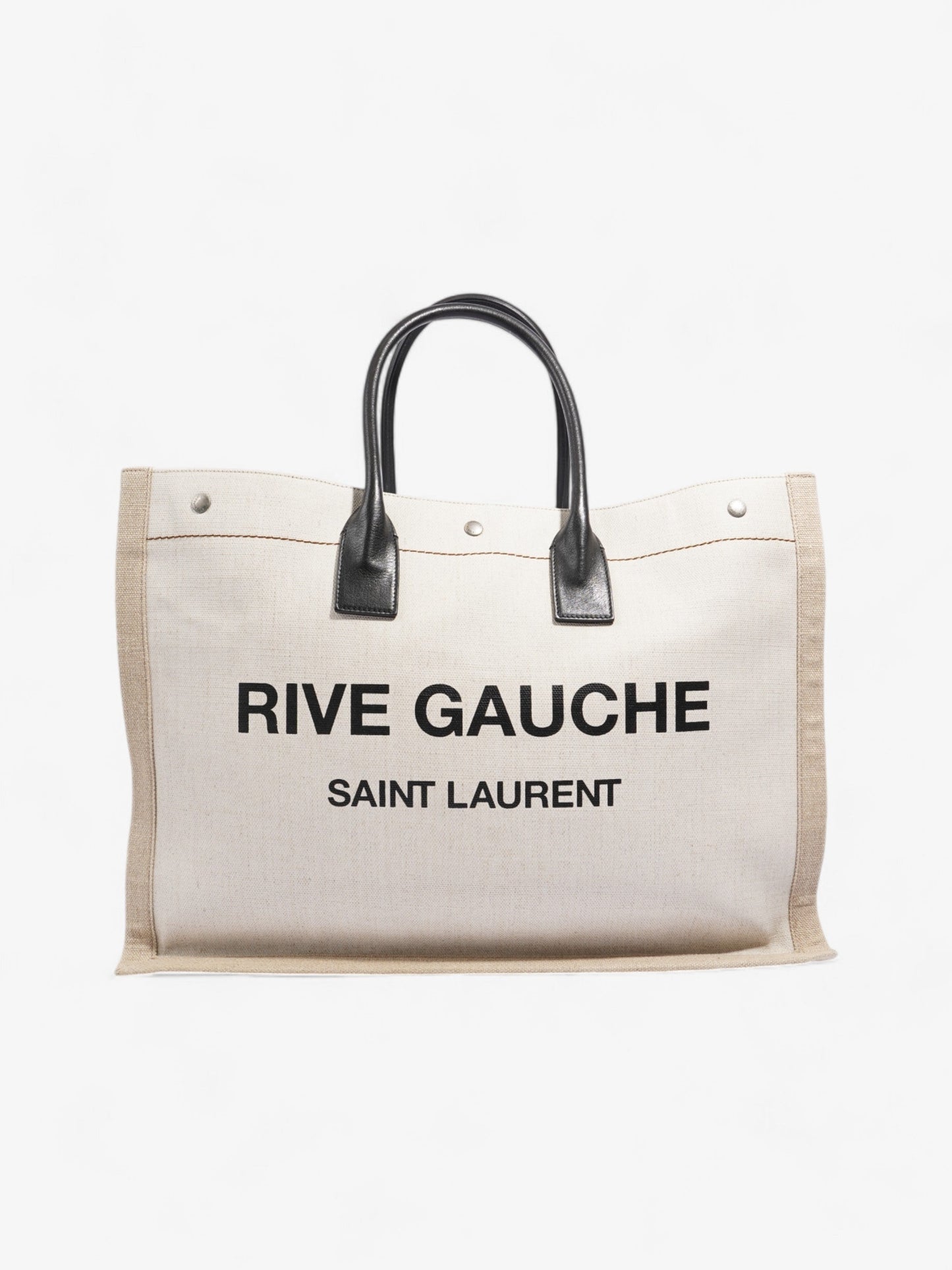 YSL Saint Laurent Rive Gauche Tote Natural Canvas Black Shoulder Bag