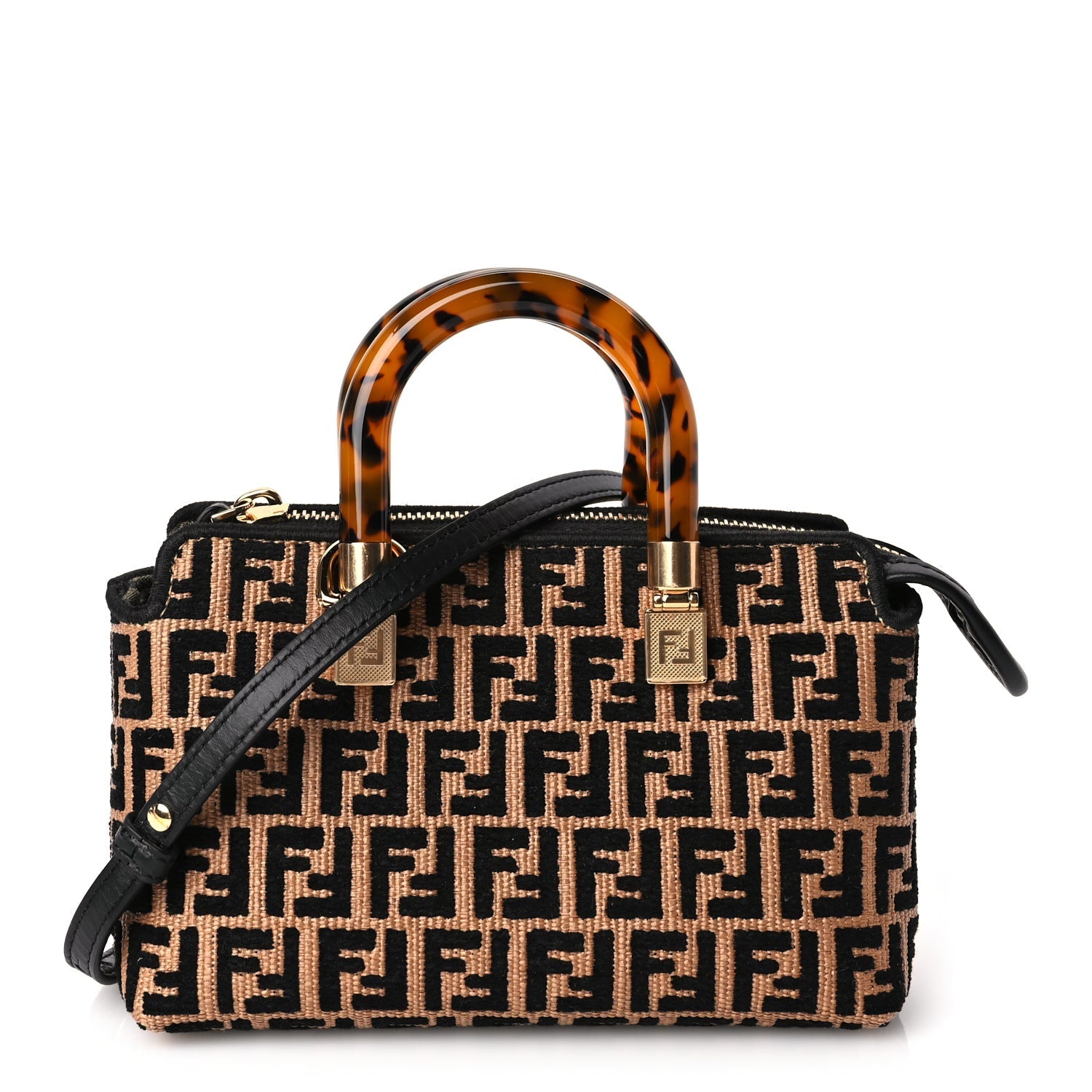 Fendi Handbag Chenille King Plexiglass Micro FF By The Raffia Vitello Black Shoulder Bag