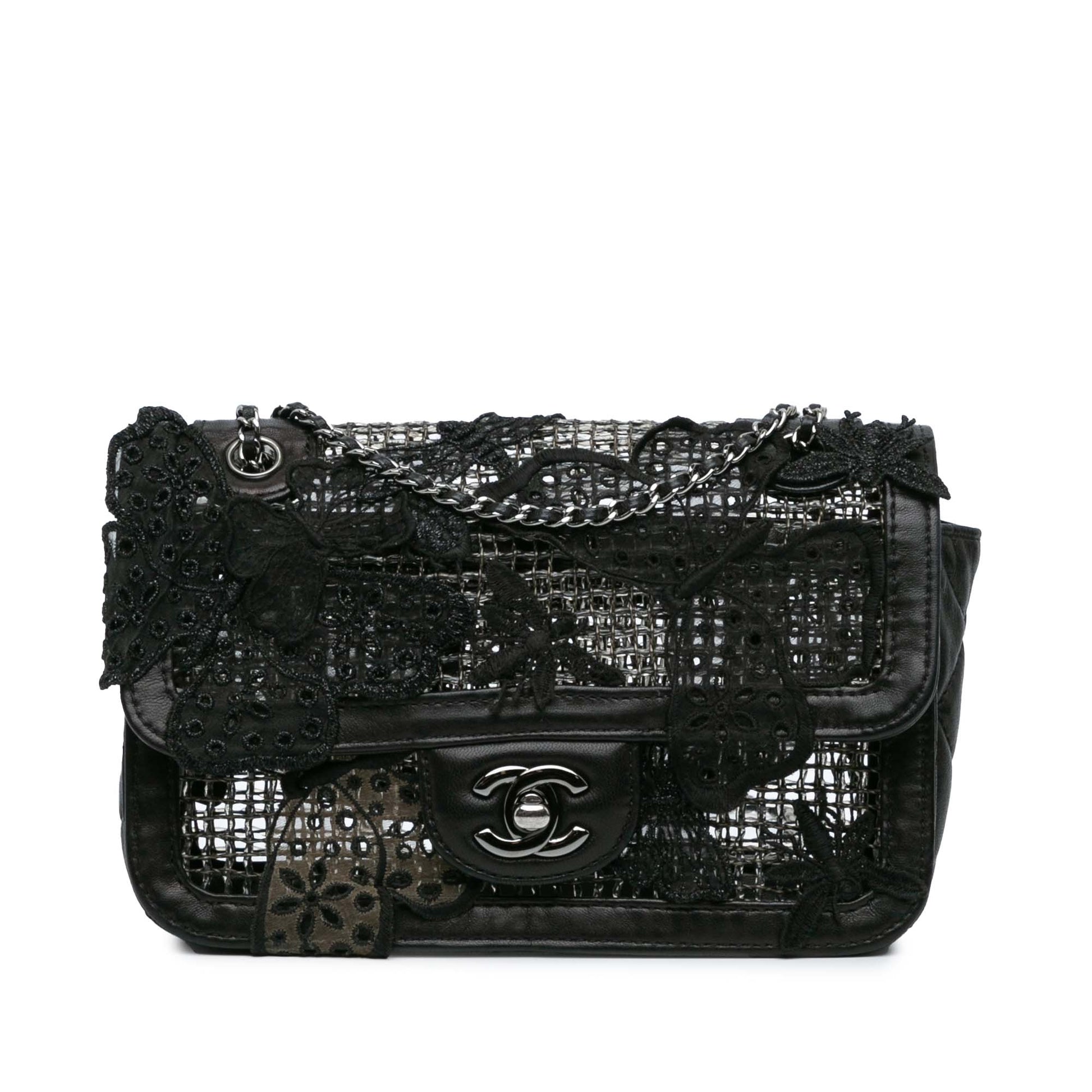 Black Chanel Small Mesh Butterfly Flap Shoulder Bag