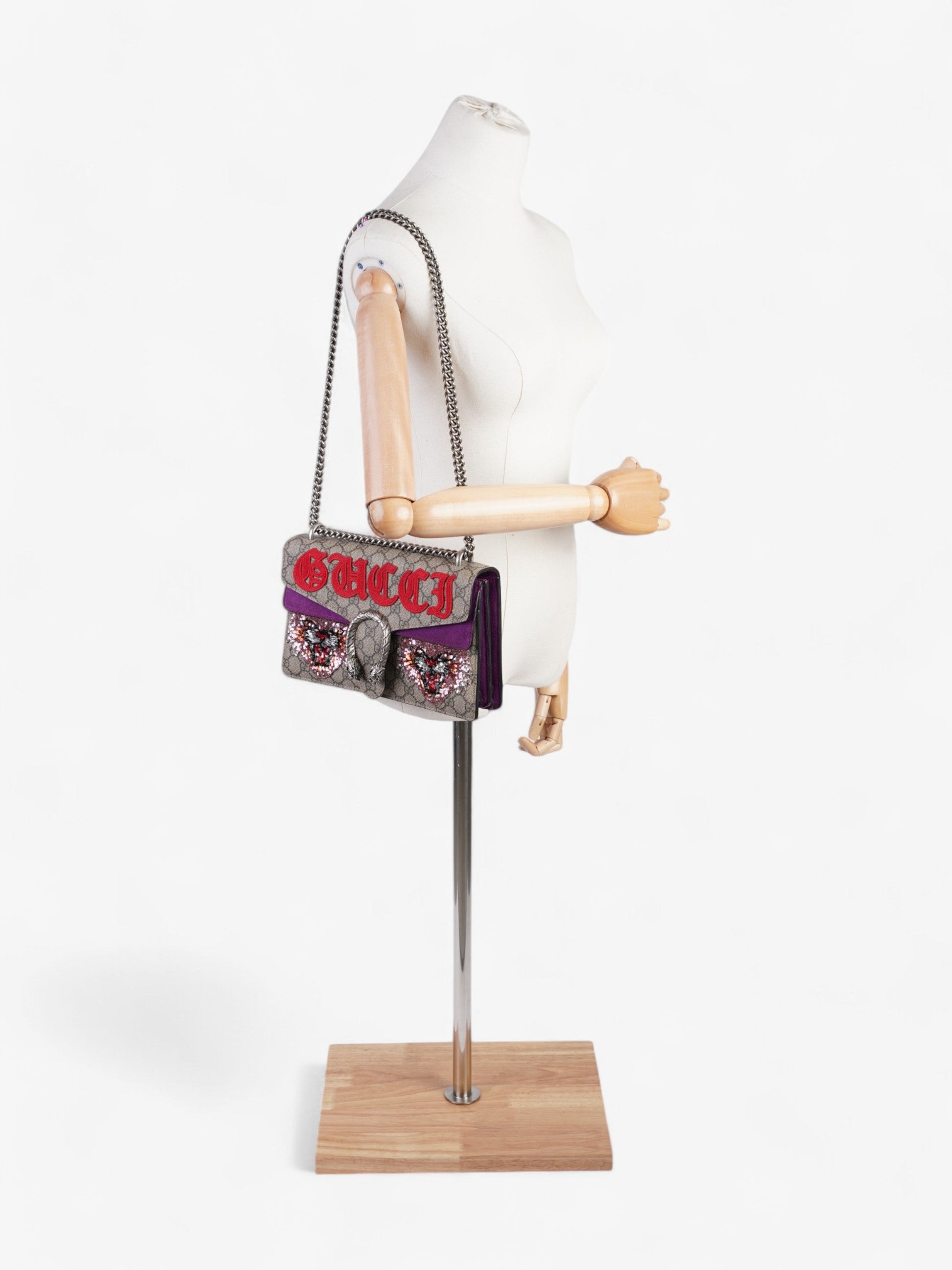 Gucci Embroidered Dionysus Supreme Purple Shoulder Bag Canvas