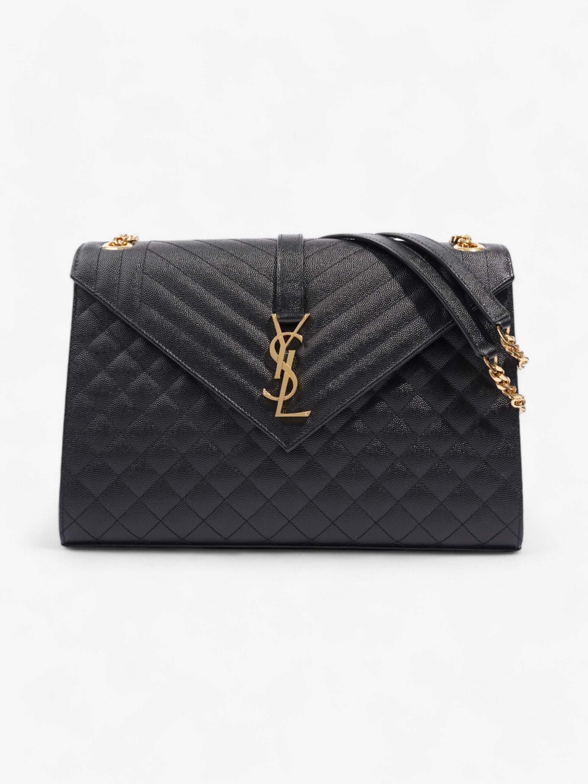 YSL Saint Laurent Envelope Calfskin Shoulder Bag Leather Black Large