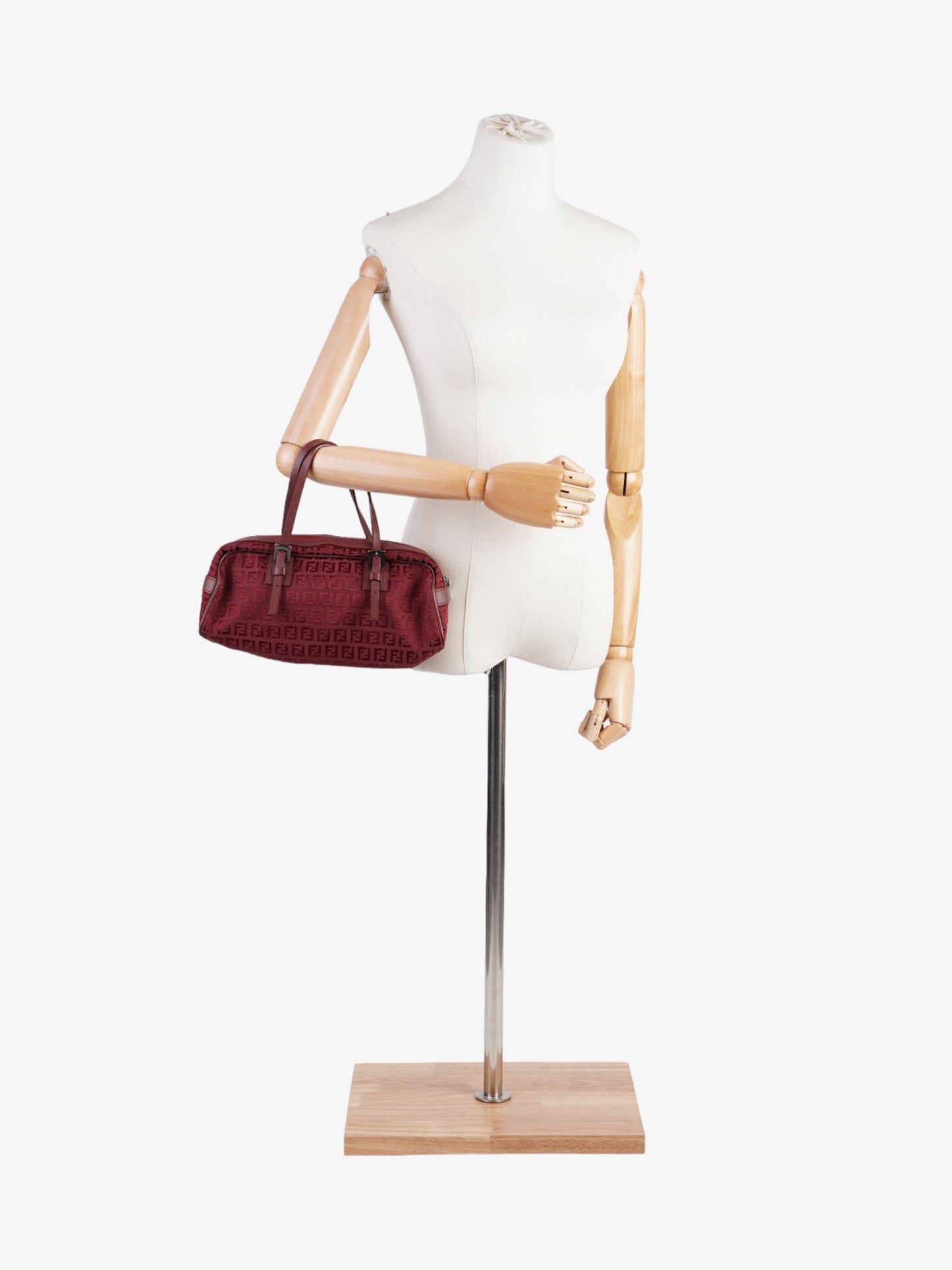 Fendi Zucchino Handbag Canvas Red Travel Bag