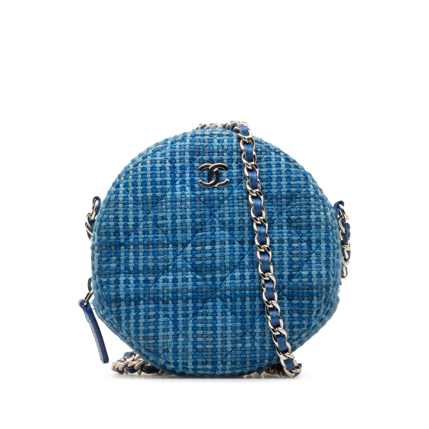 CHANEL Quilted Tweed Round Clutch With Chain Crossbody Bag