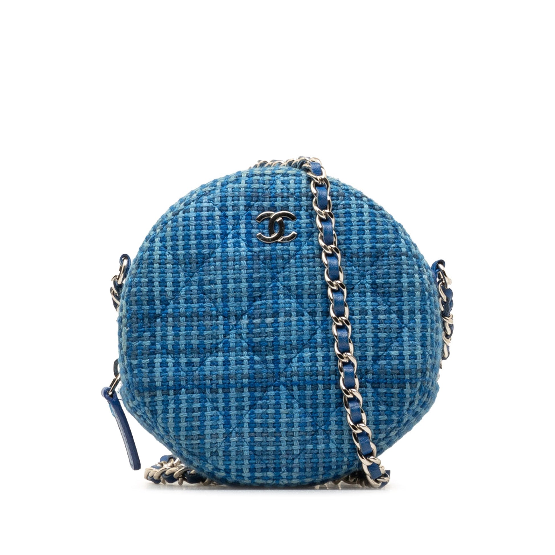 CHANEL Quilted Tweed Round Clutch With Chain Crossbody Bag