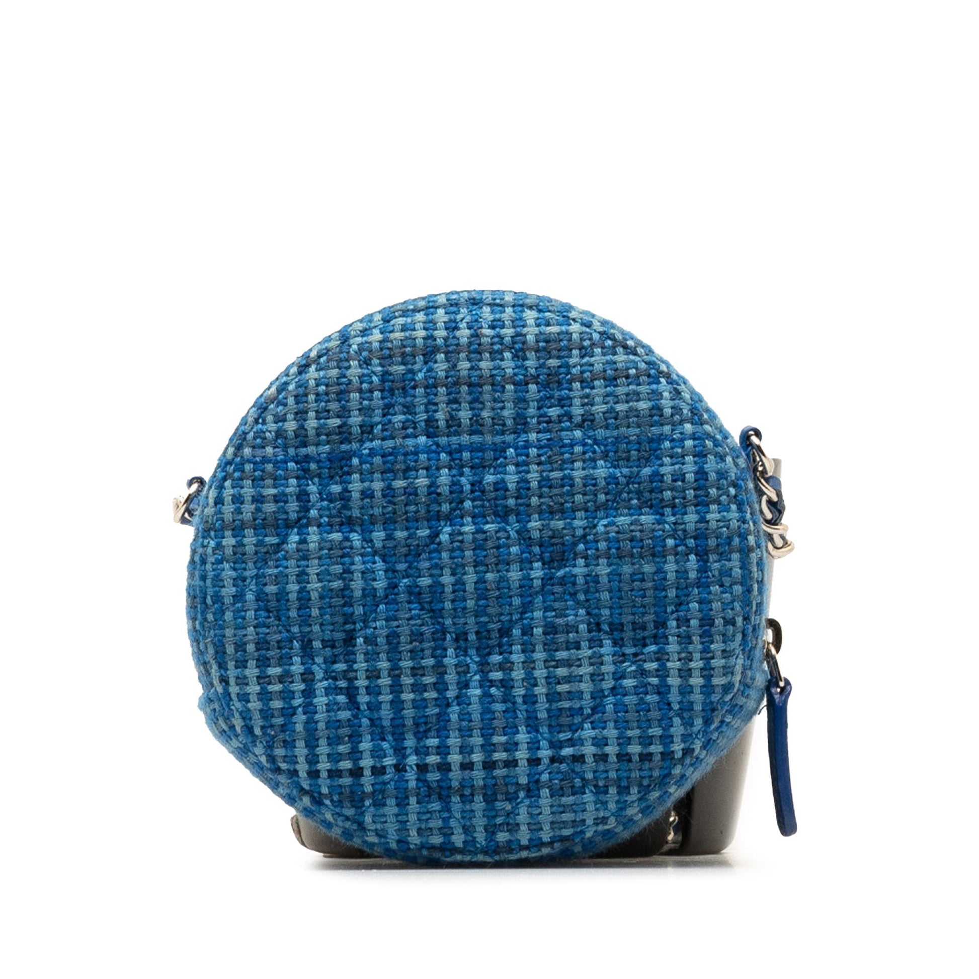 CHANEL Quilted Tweed Round Clutch With Chain Crossbody Bag