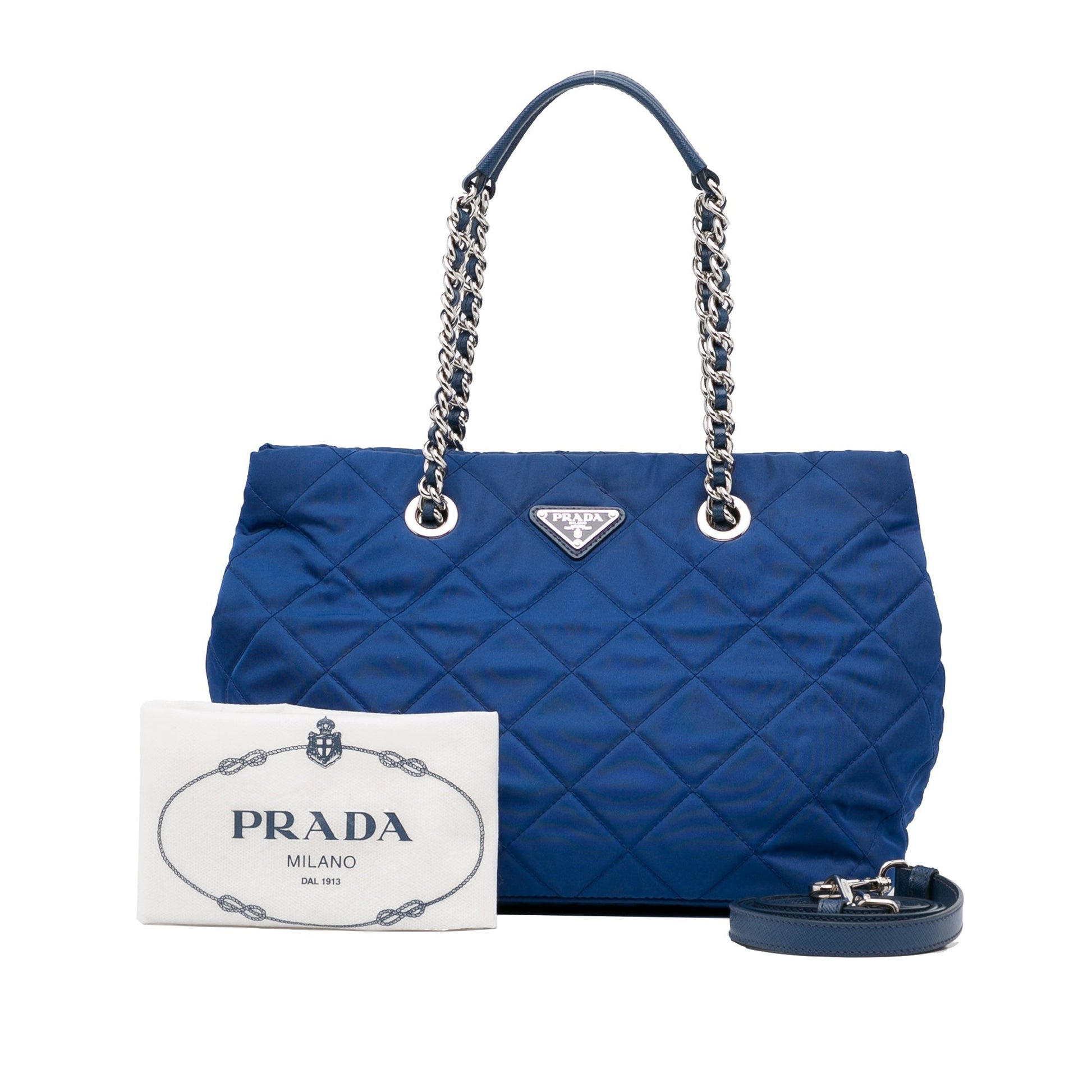 Prada Tessuto Impuntu Luxury Handbag Canvas Nylon Blue Travel Bag