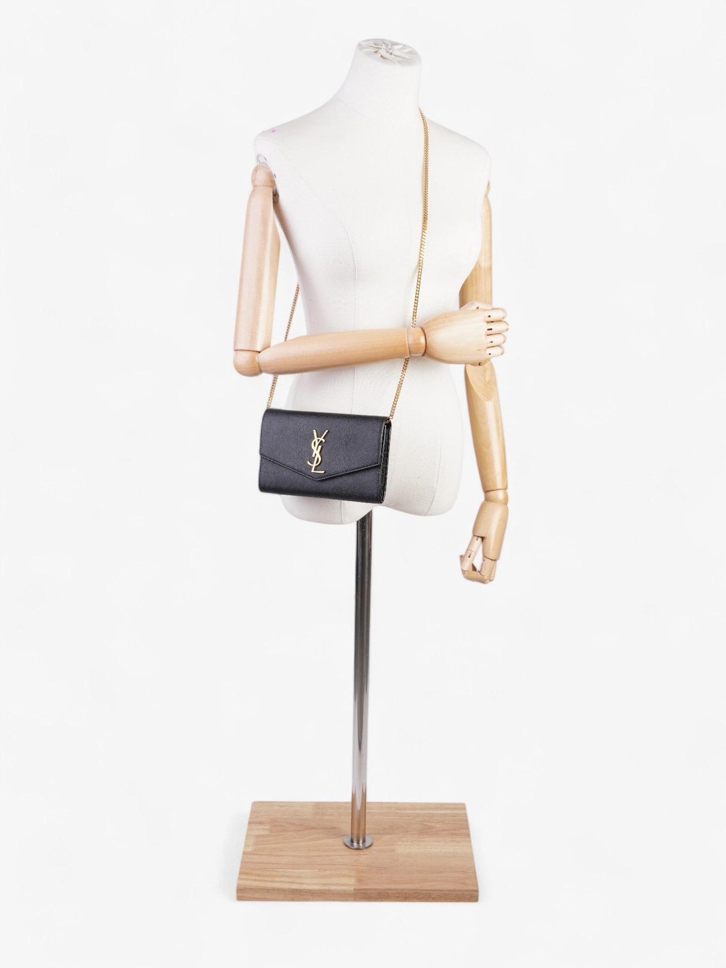 YSL Saint Laurent Envelope Grained Crossbody Bag Leather Black