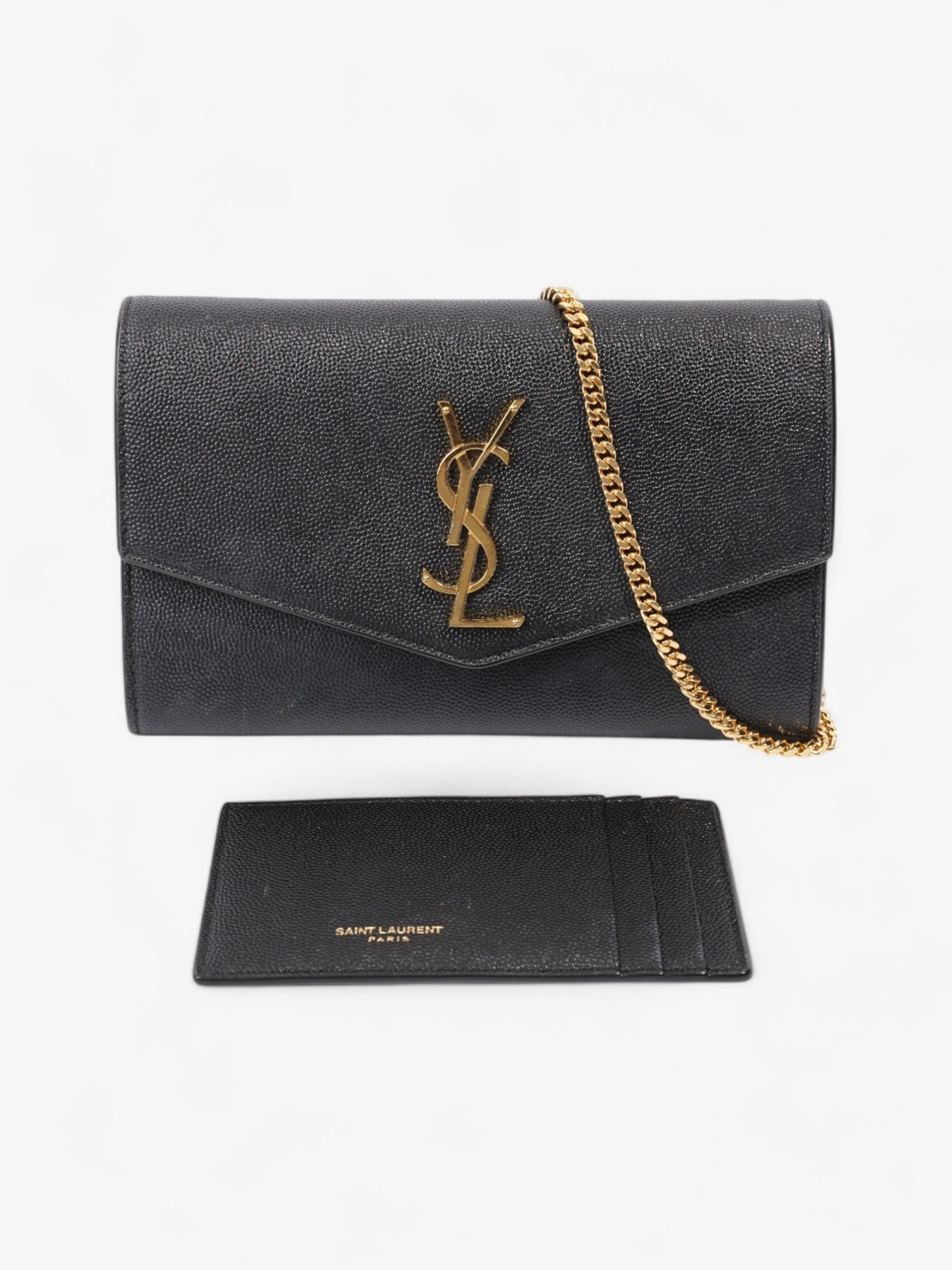 YSL Saint Laurent Envelope Grained Crossbody Bag Leather Black