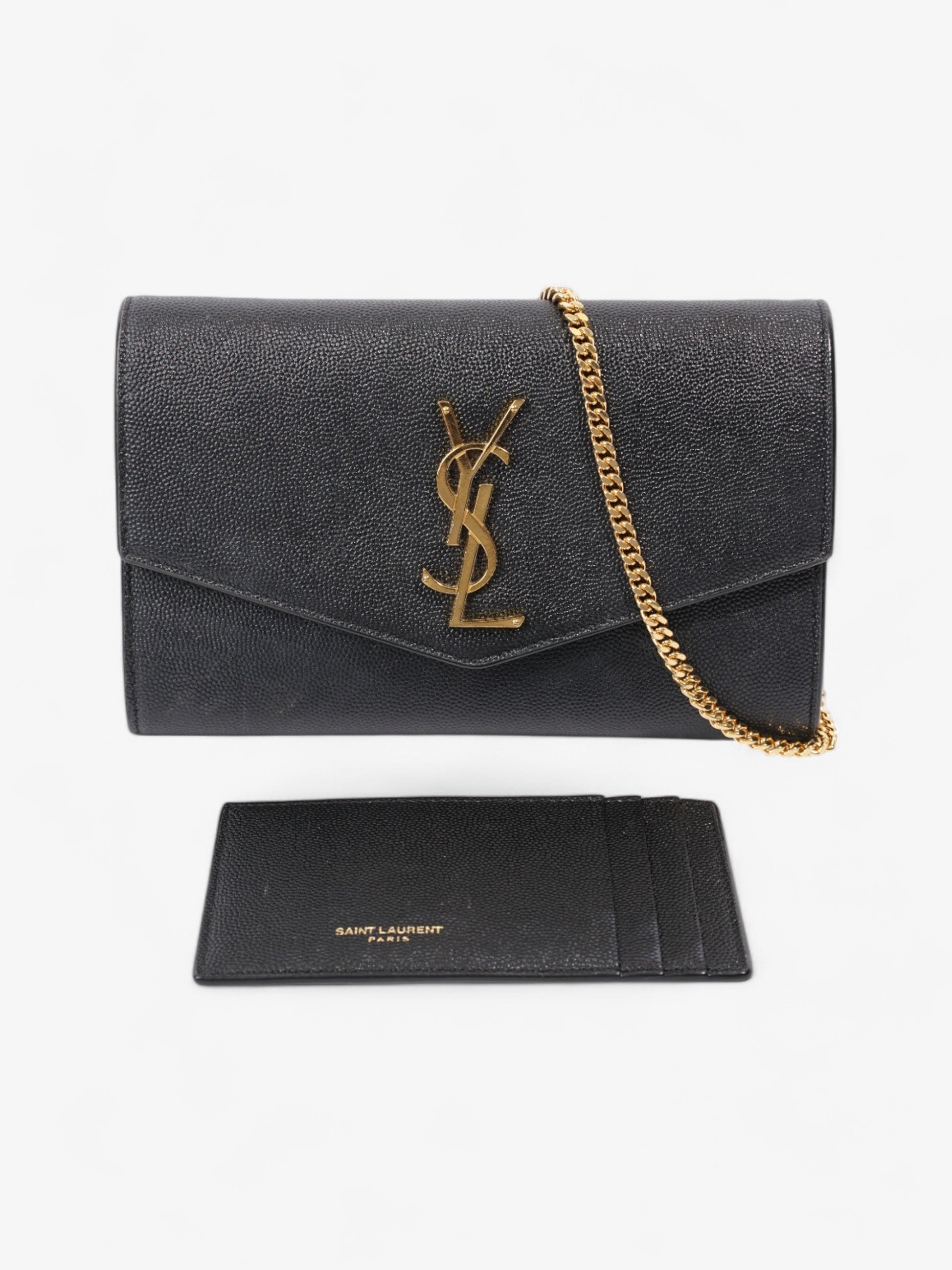 YSL Saint Laurent Envelope Grained Crossbody Bag Leather Black