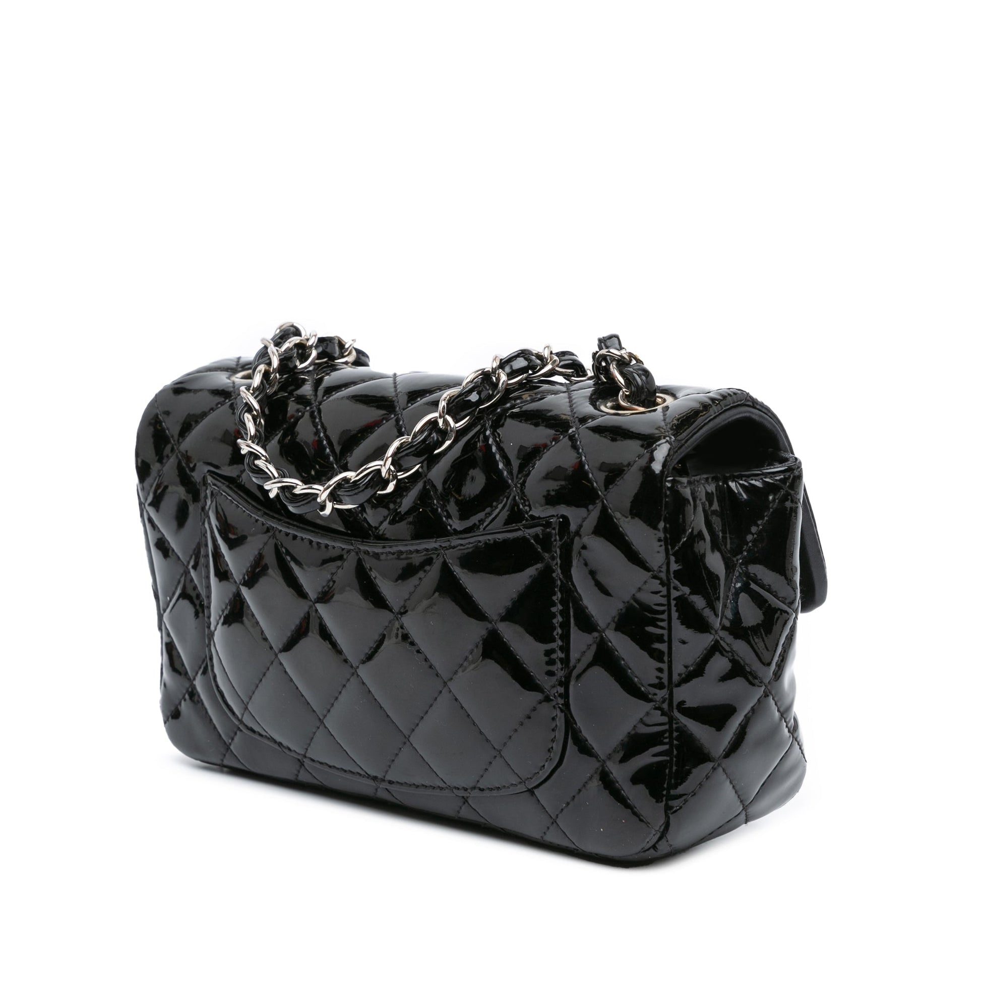 Black Chanel Mini Rectangular Classic Patent Single Flap Crossbody Bag