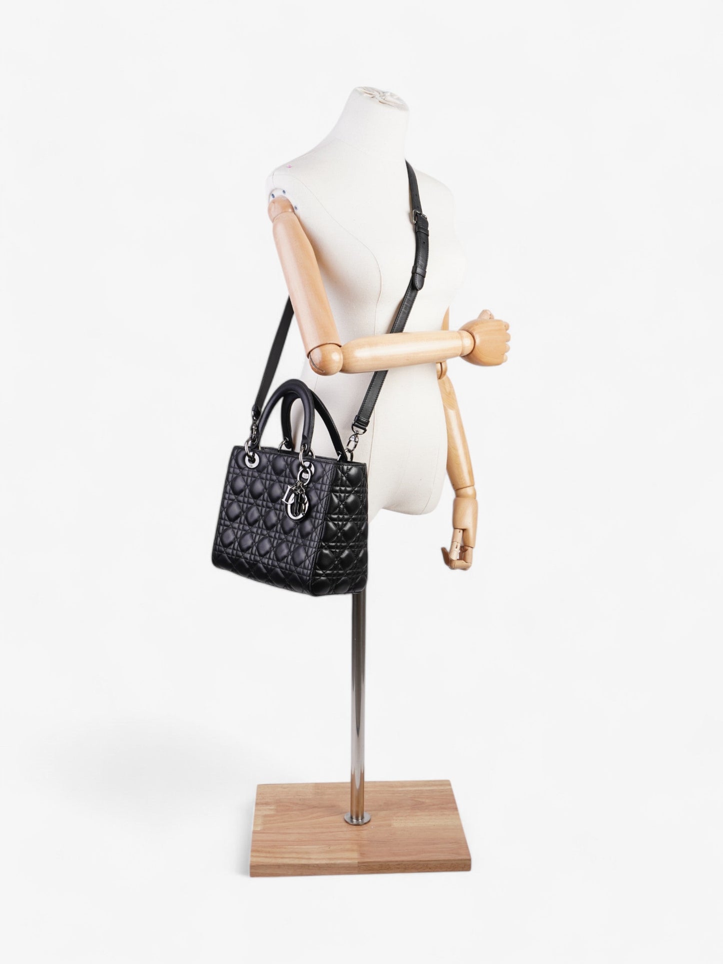 Dior Christian Lady Crossbody Bag Leather Lambskin Black