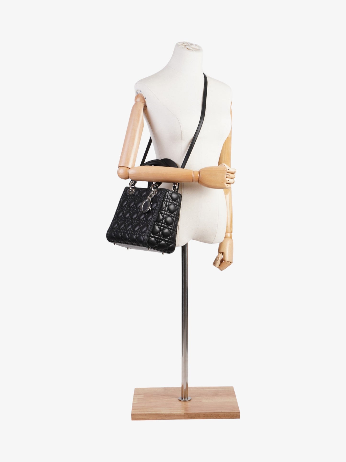 Dior Christian Lady Crossbody Bag Leather Black Medium