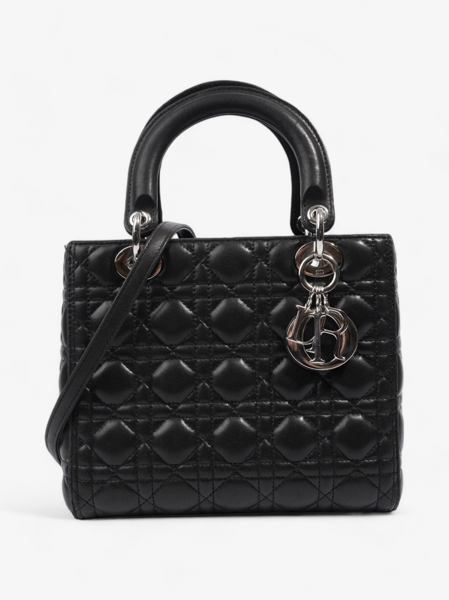 Dior Christian Lady Crossbody Bag Leather Black Medium