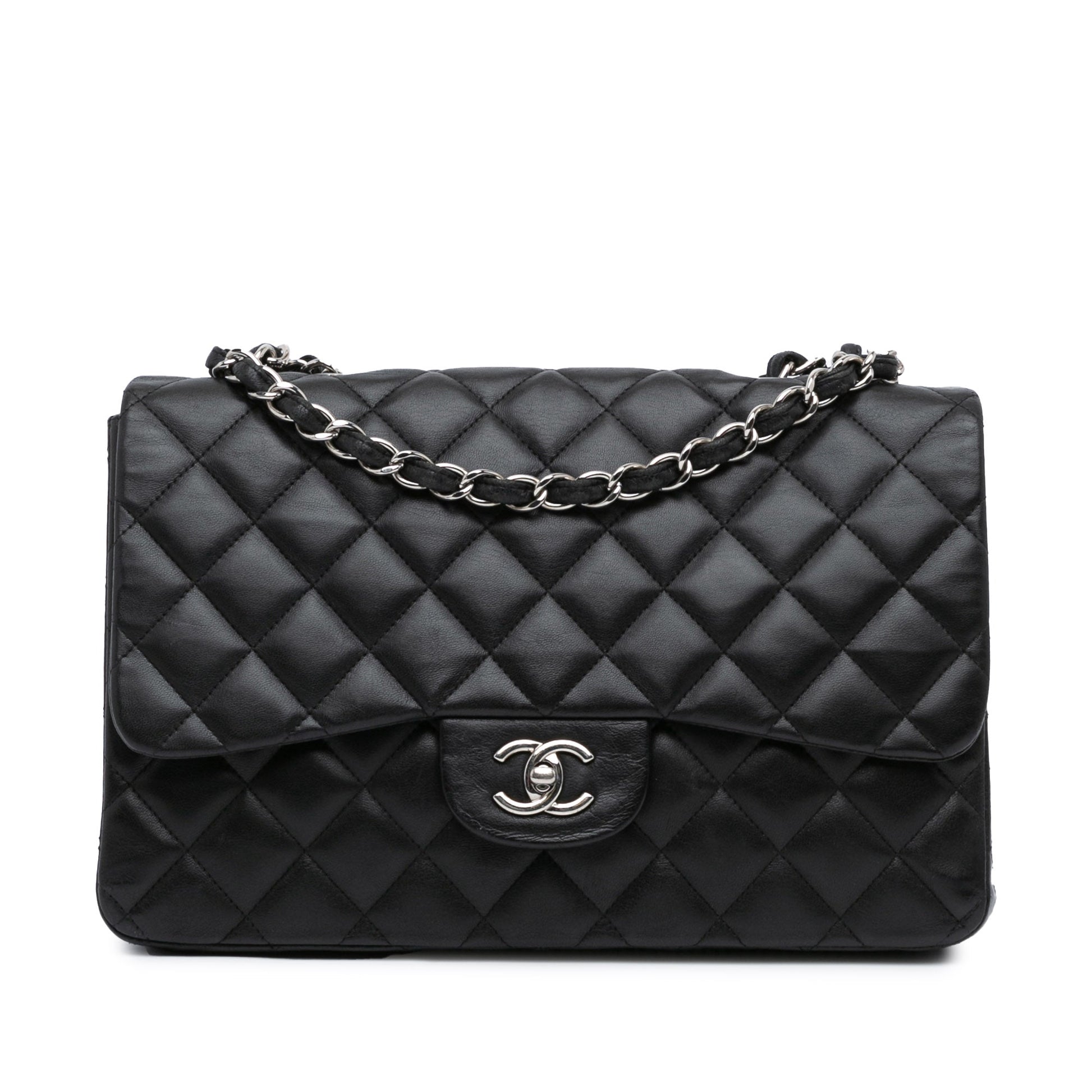 Black Chanel Jumbo Classic Lambskin Single Flap Shoulder Bag