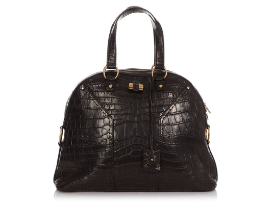 YSL Saint Laurent Alligator Shoulder Bag Brown