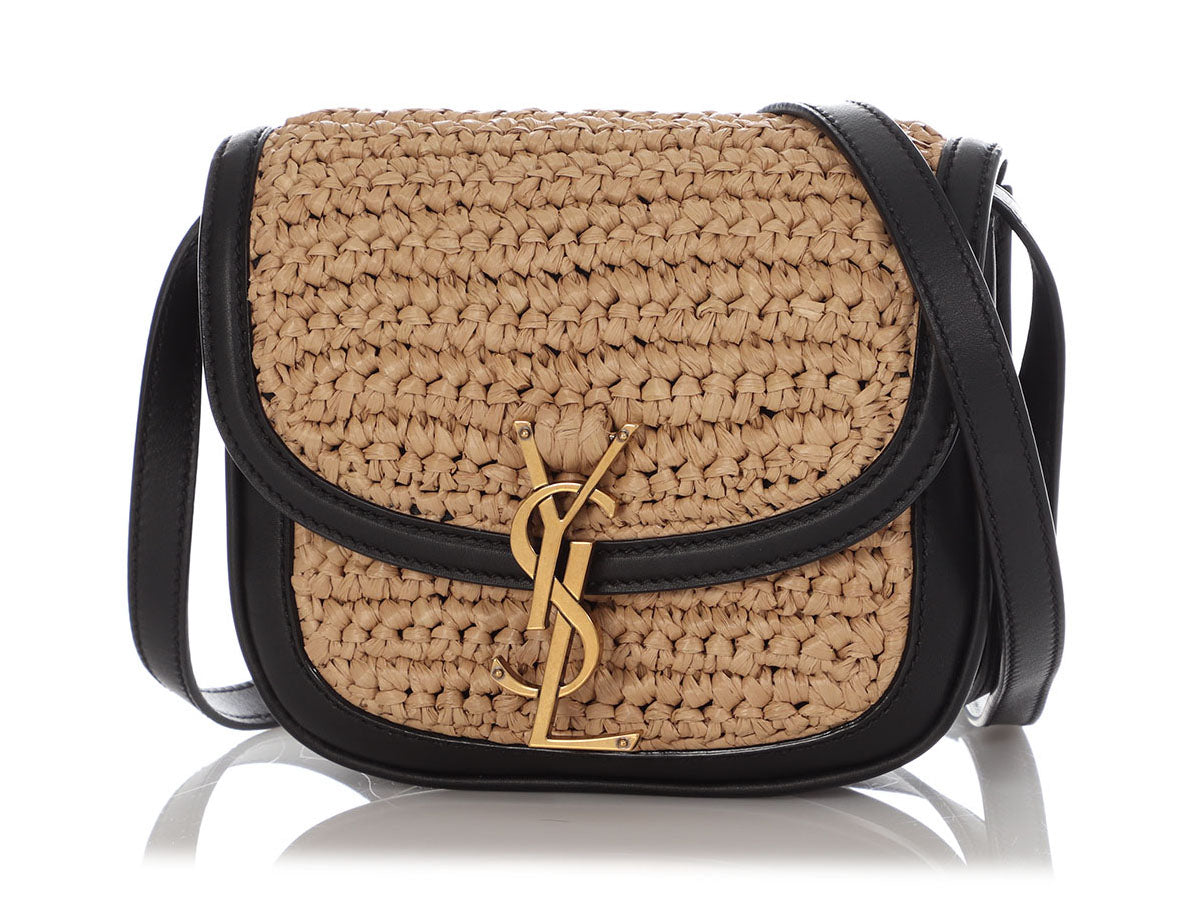 YSL Saint Laurent And Kaia Crossbody Bag Raffia Monogram Black