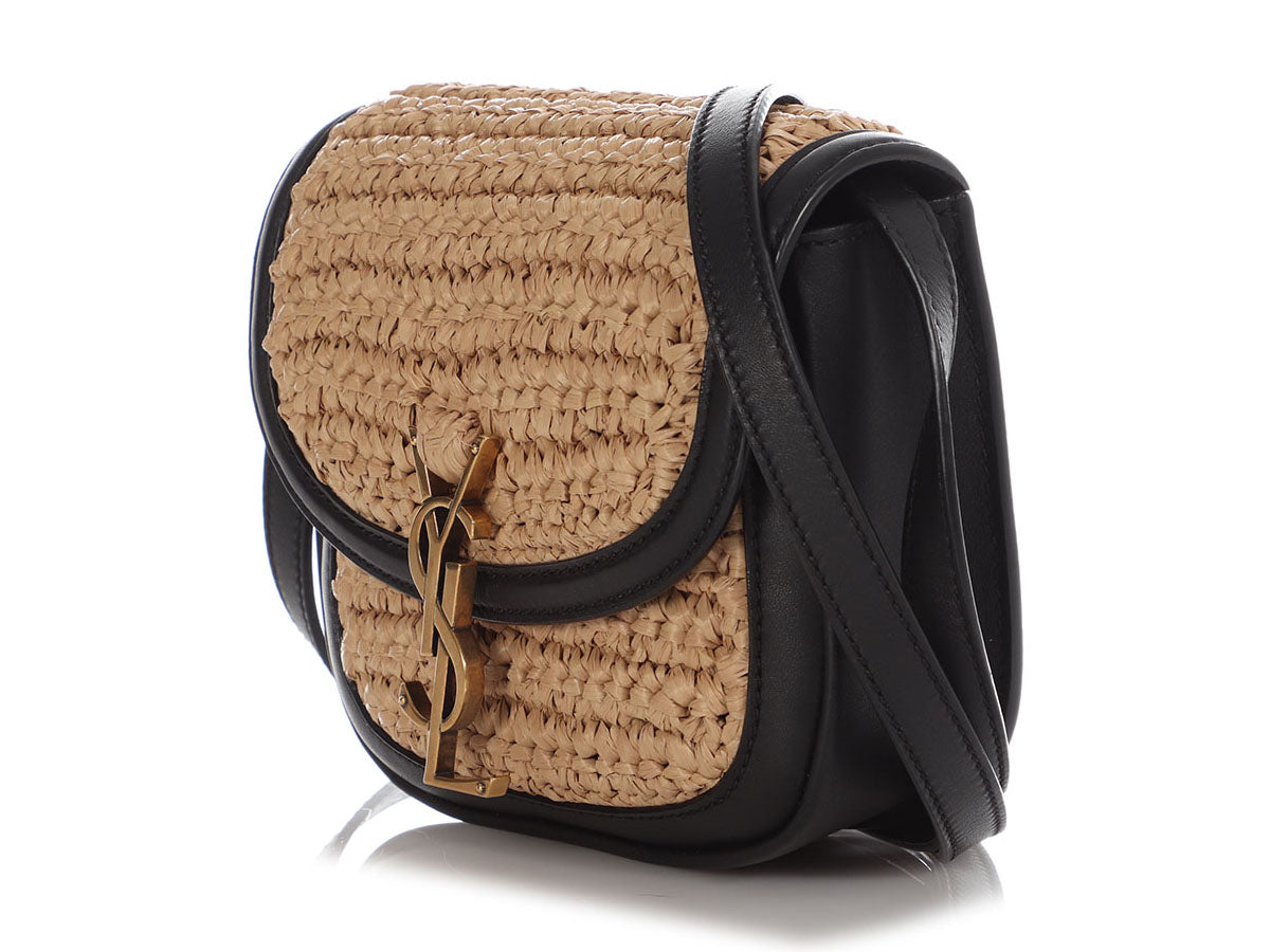 YSL Saint Laurent And Kaia Crossbody Bag Raffia Monogram Black