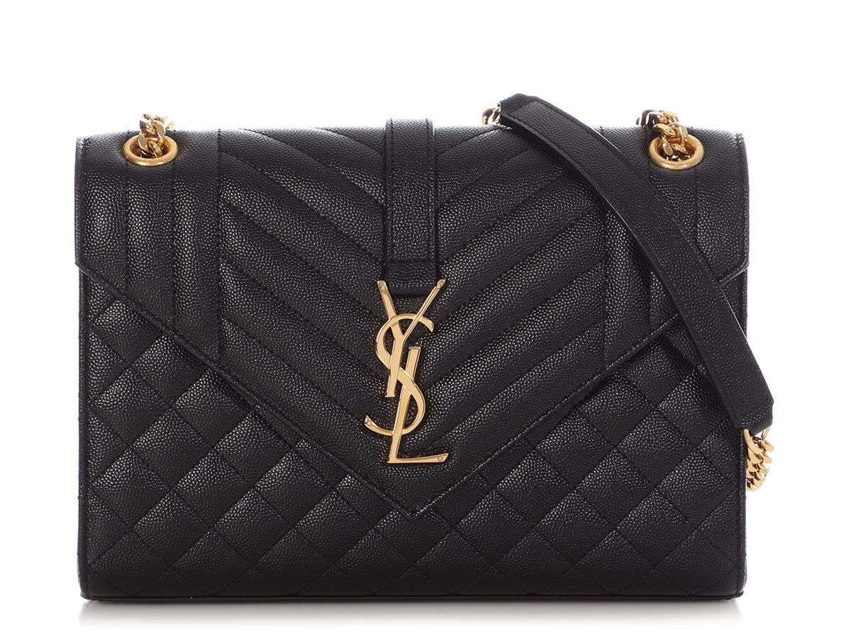 YSL Saint Laurent Triquilt Envelope Bag Black Medium Chain Crossbody Bag