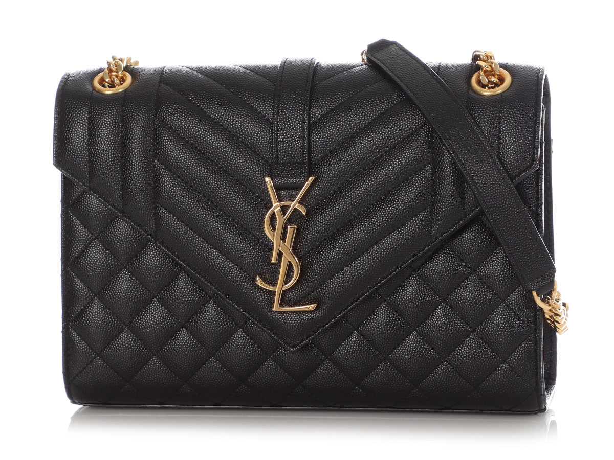 YSL Saint Laurent Triquilt Envelope Bag Black Medium Chain Crossbody Bag