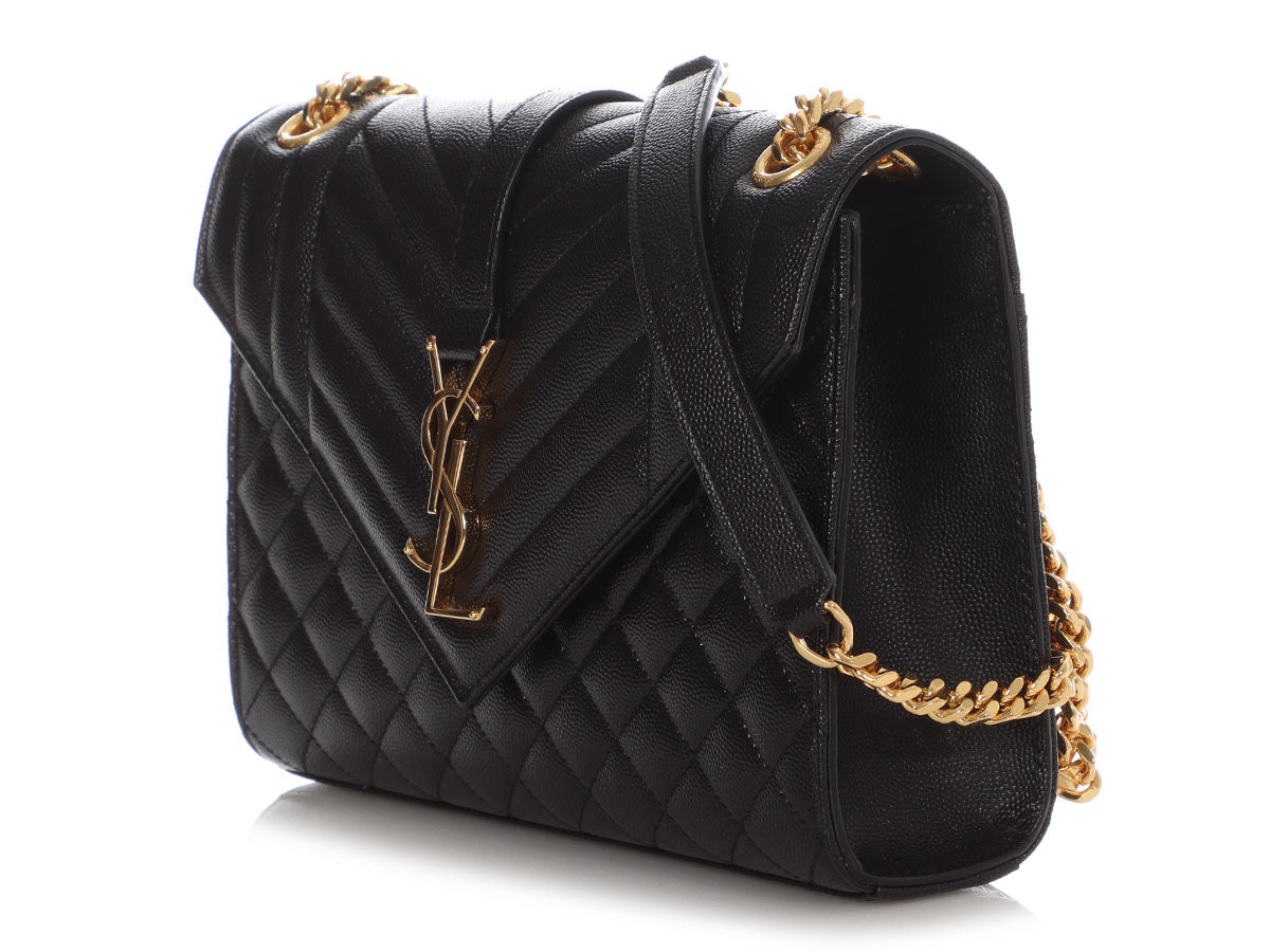 YSL Saint Laurent Triquilt Envelope Bag Black Medium Chain Crossbody Bag