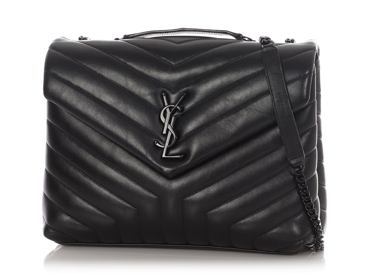 YSL Saint Laurent So Matelass Calfskin Loulou Shoulder Bag Black Medium
