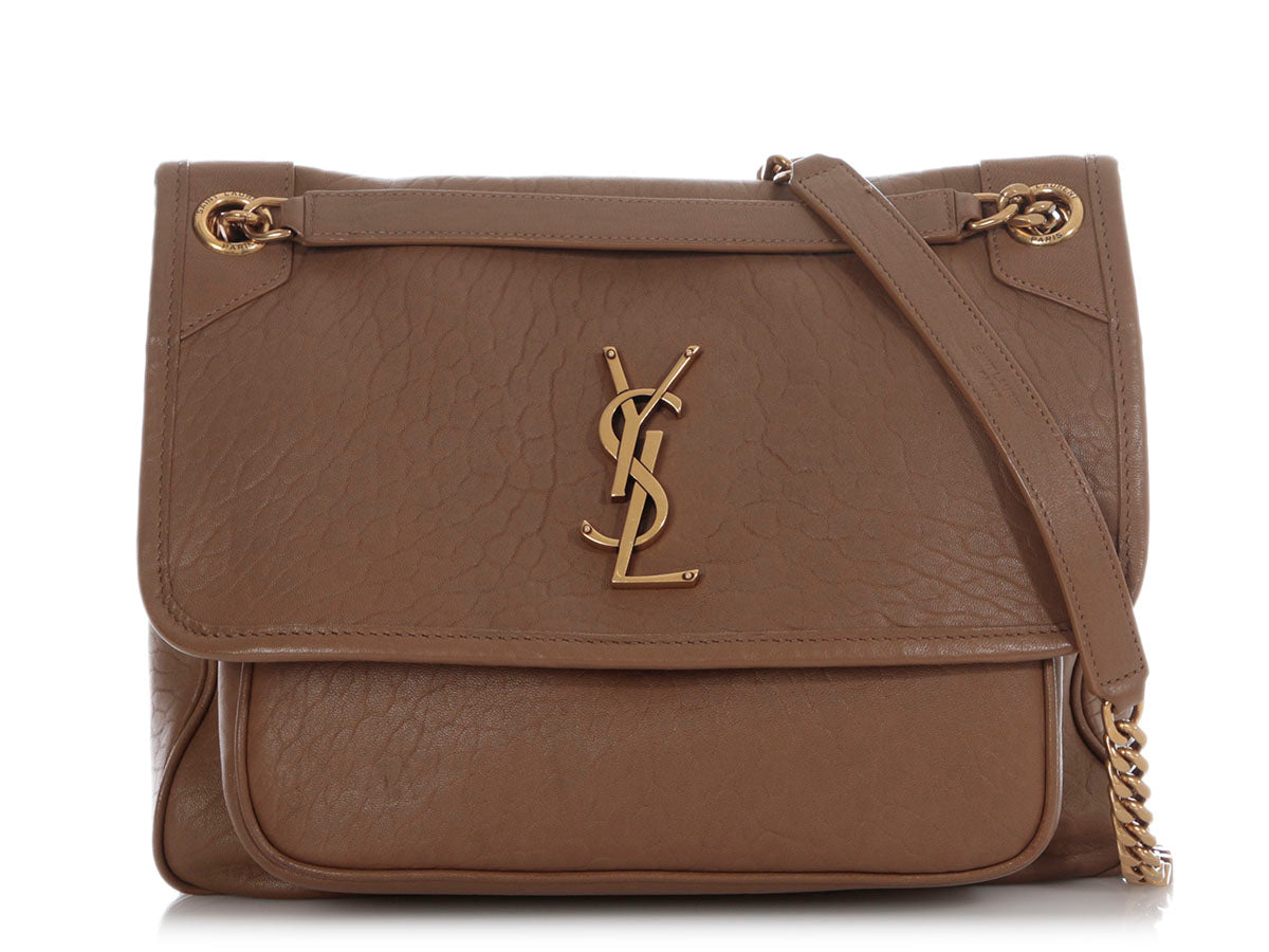 YSL Saint Laurent Grained Niki Bag Lambskin Brown Medium Shoulder Bag